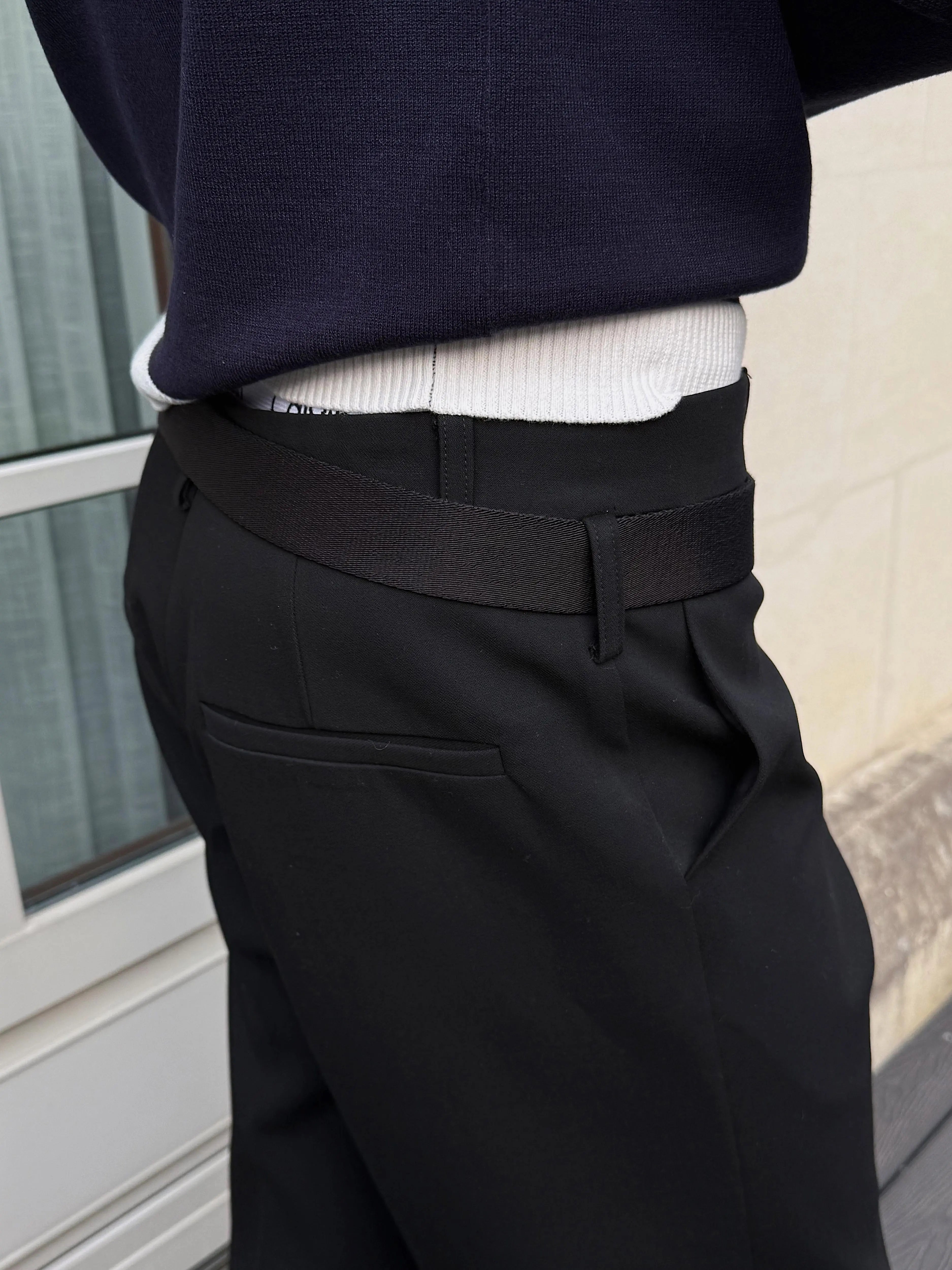 Black Low Rise Tapered Trousers