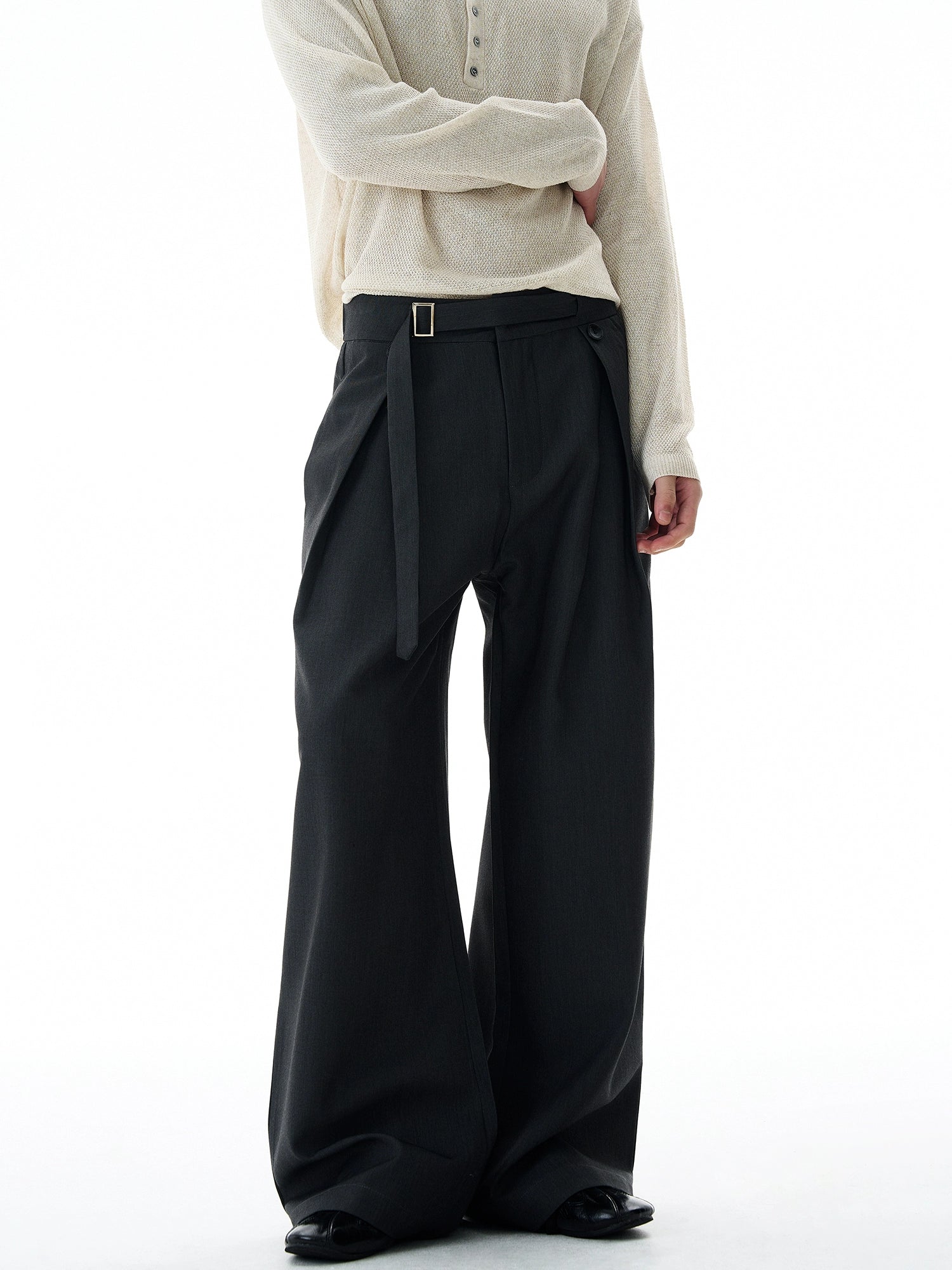 Sand Crest Draped Wide Trousers