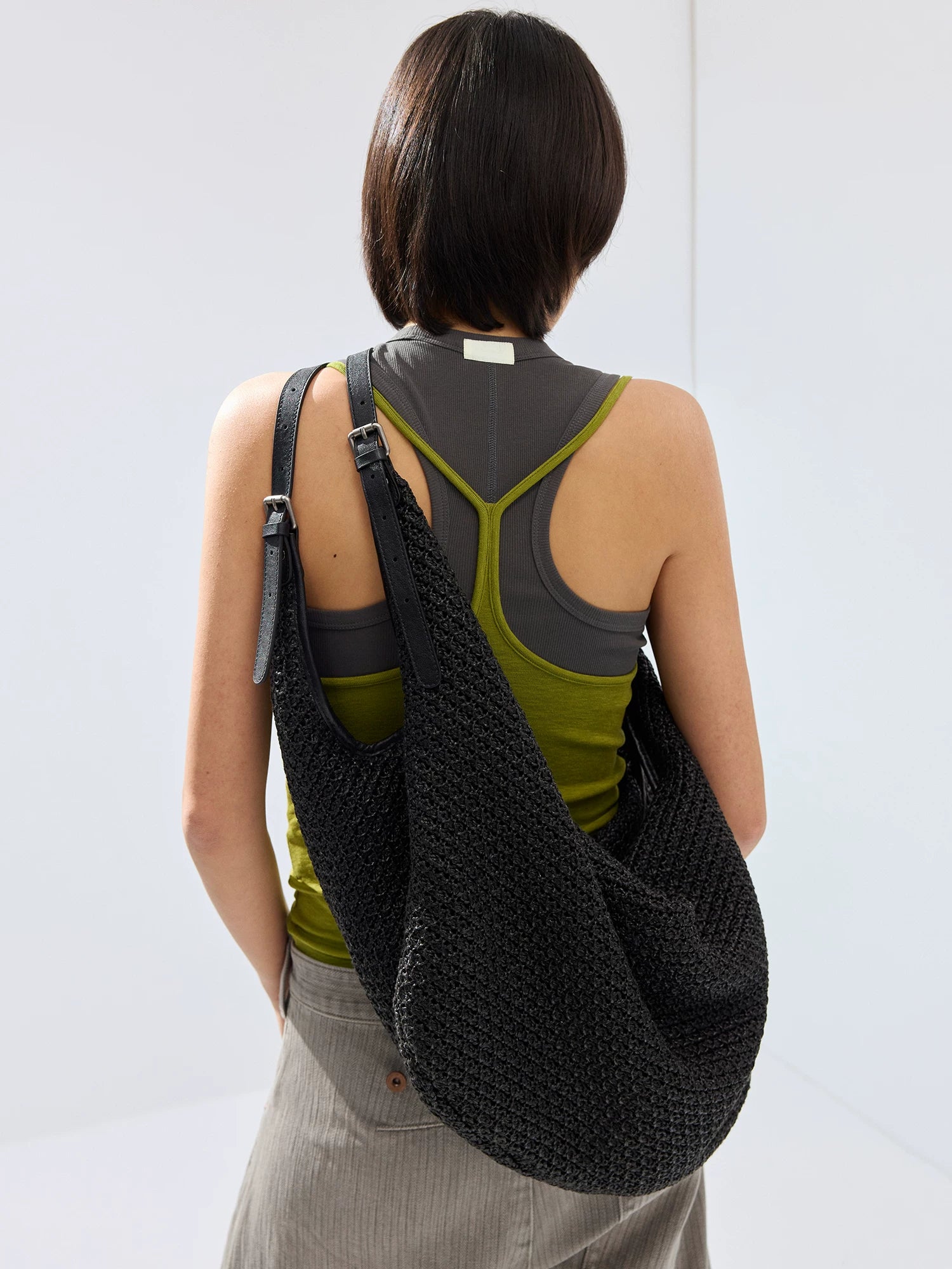 Black Slouchy Knit Shoulder Bag