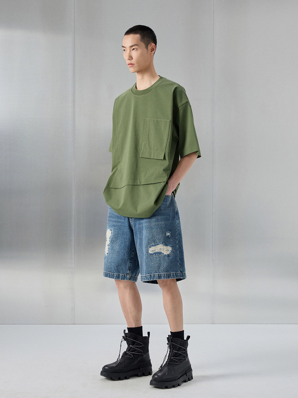 Delessed Patchwork Cropped/Short Hosen