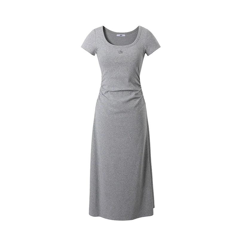 Scoop Neck Maxi T-Shirt Dress - Casual Side Ruched Jersey Knit Gown