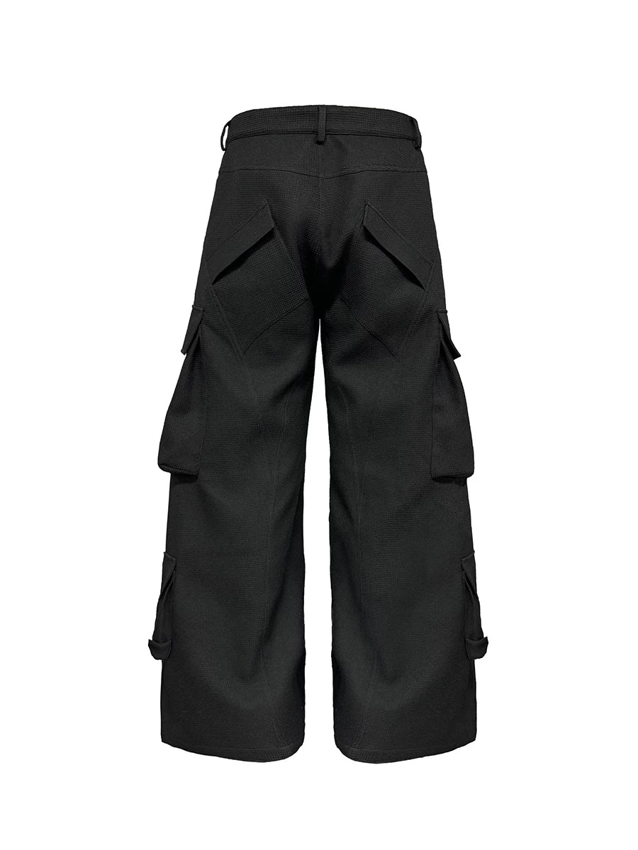 Black Wide-Leg Multi-Pocket Cargo Trousers