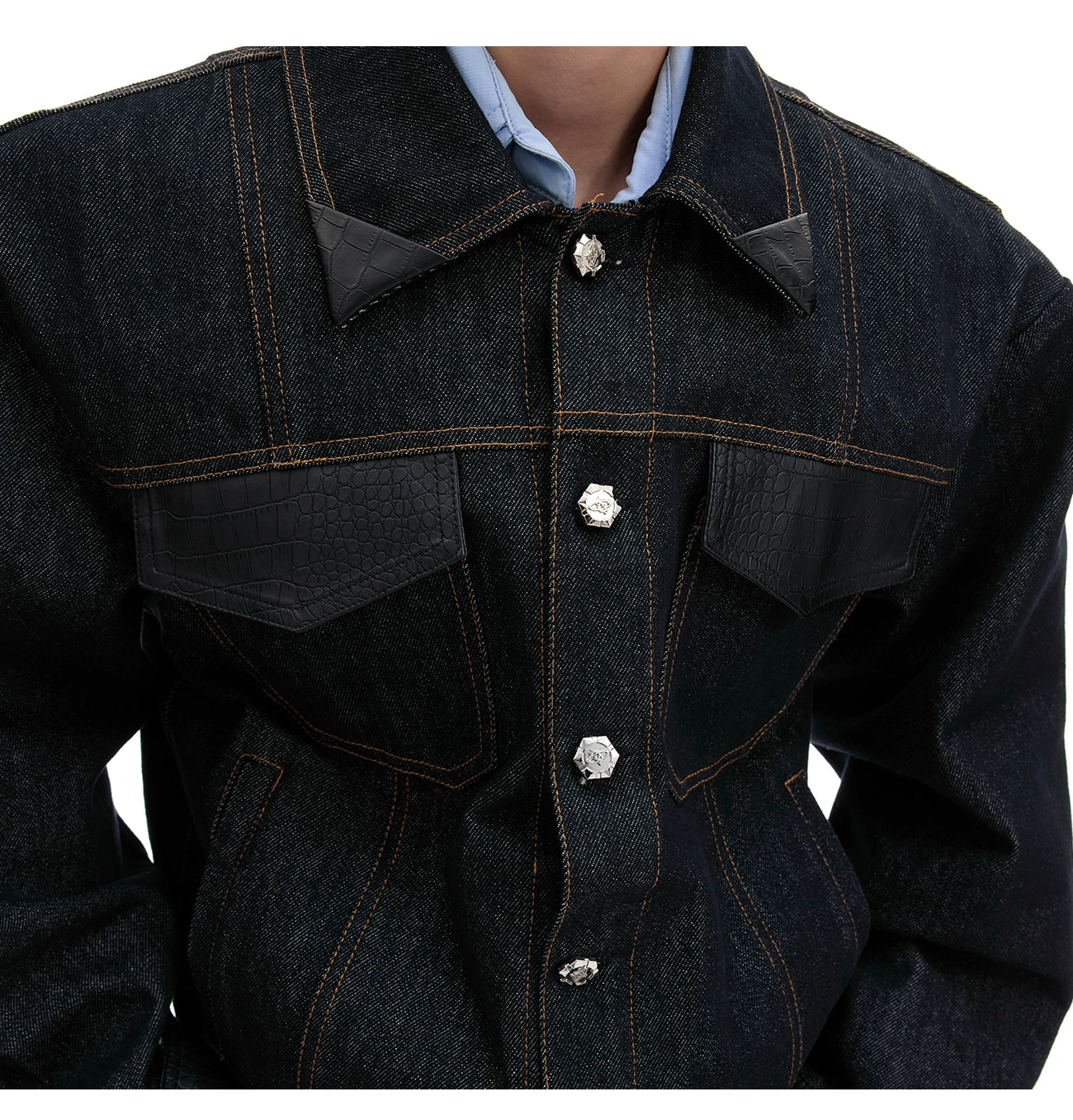 Oversized Dark Denim Jacket and Wide-Leg Jeans Setup