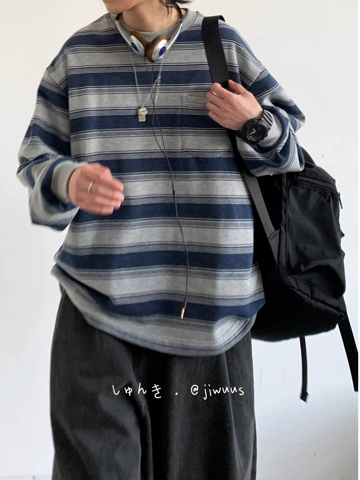 Navy Grey Striped Long Sleeve