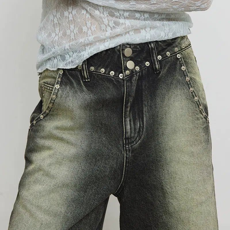 Distressed Raw Edge Wide Fade Jeans - chiclara