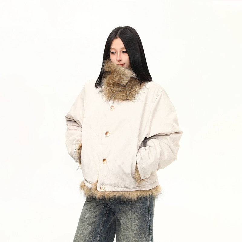 Oat Frost Faux Fur Trim Jacket