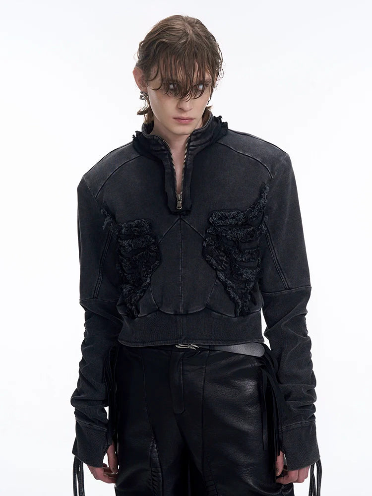 Distressed Raven Half-Zip Jacket