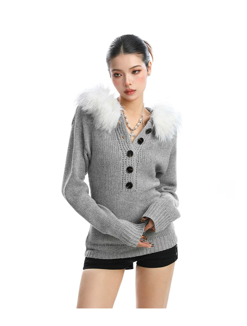 Frost Muse Faux Fur Collar Knit Sweater