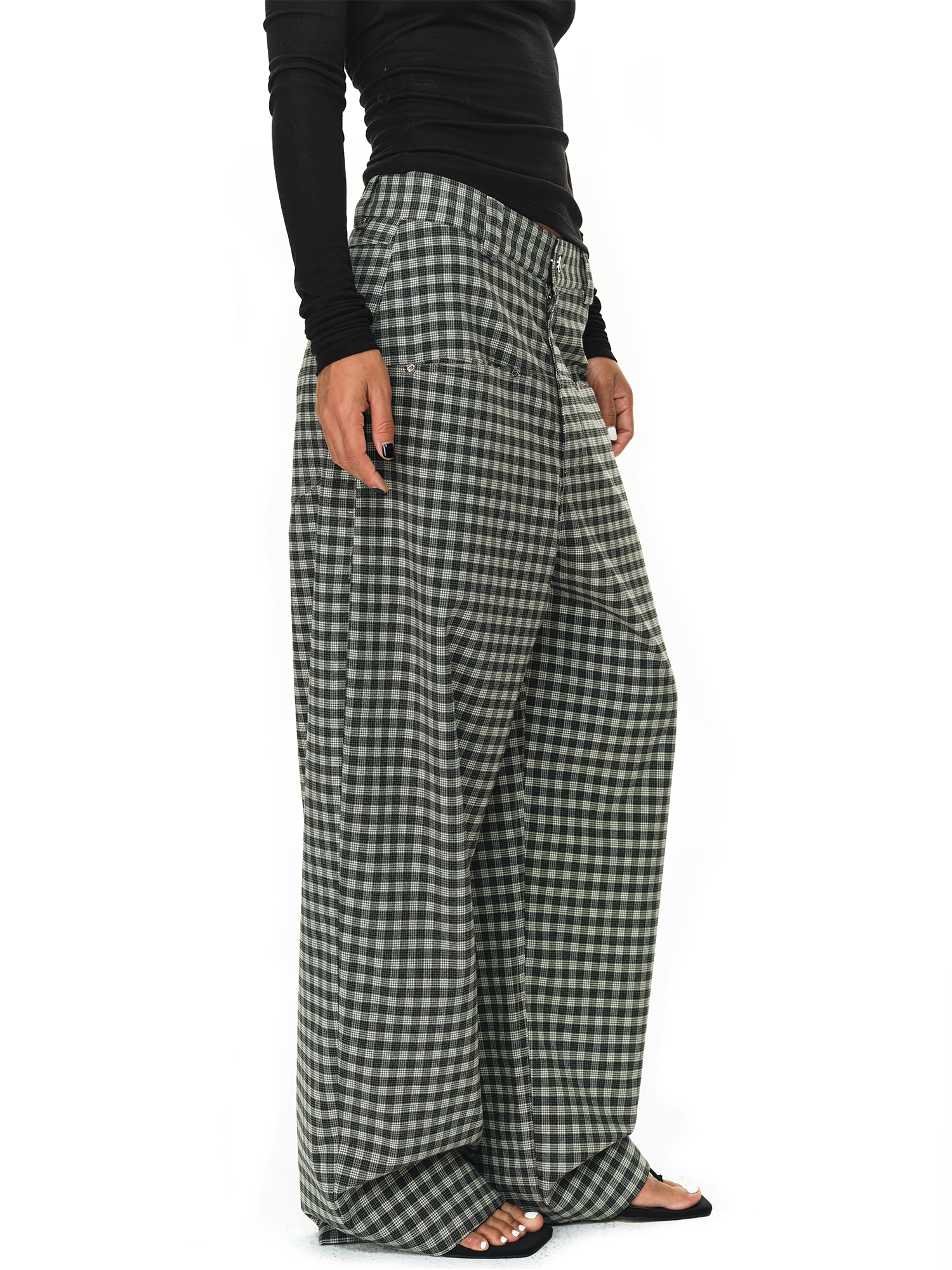 Grey and Black Checkered Loose Casual Pants