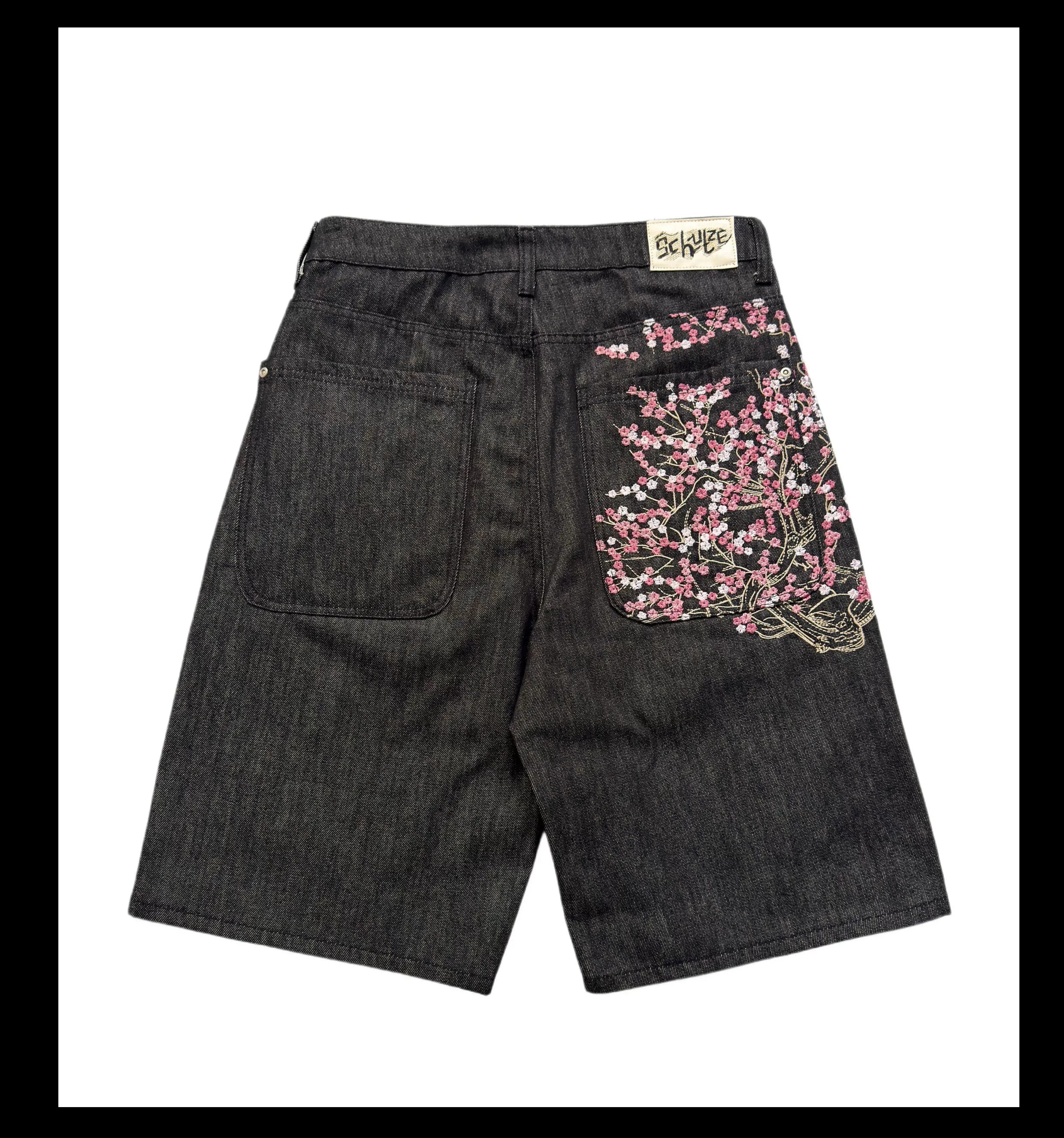 Hanami Bloom Embroidered Denim Shorts