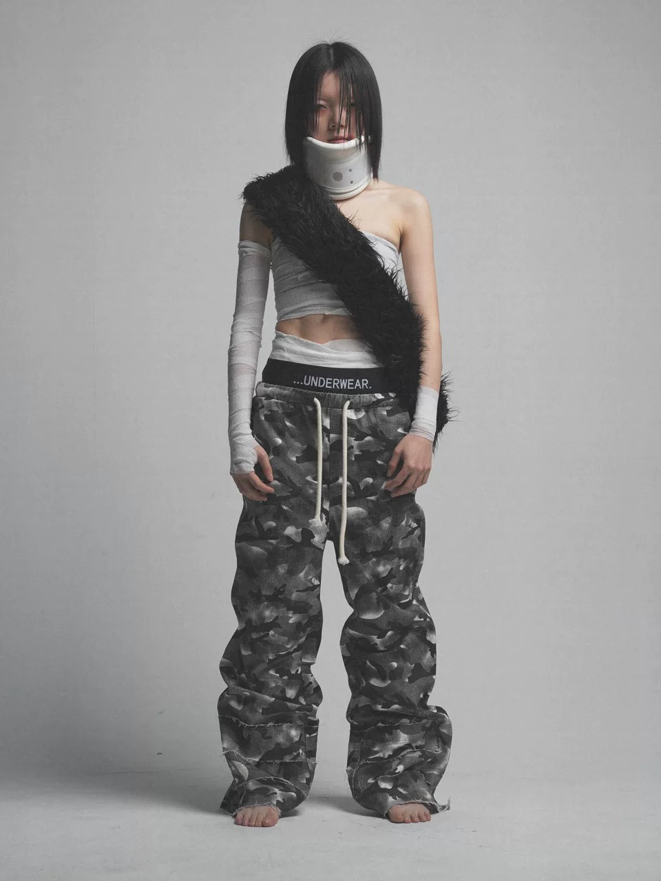 Smoke Camo Double‑Waistband Trousers