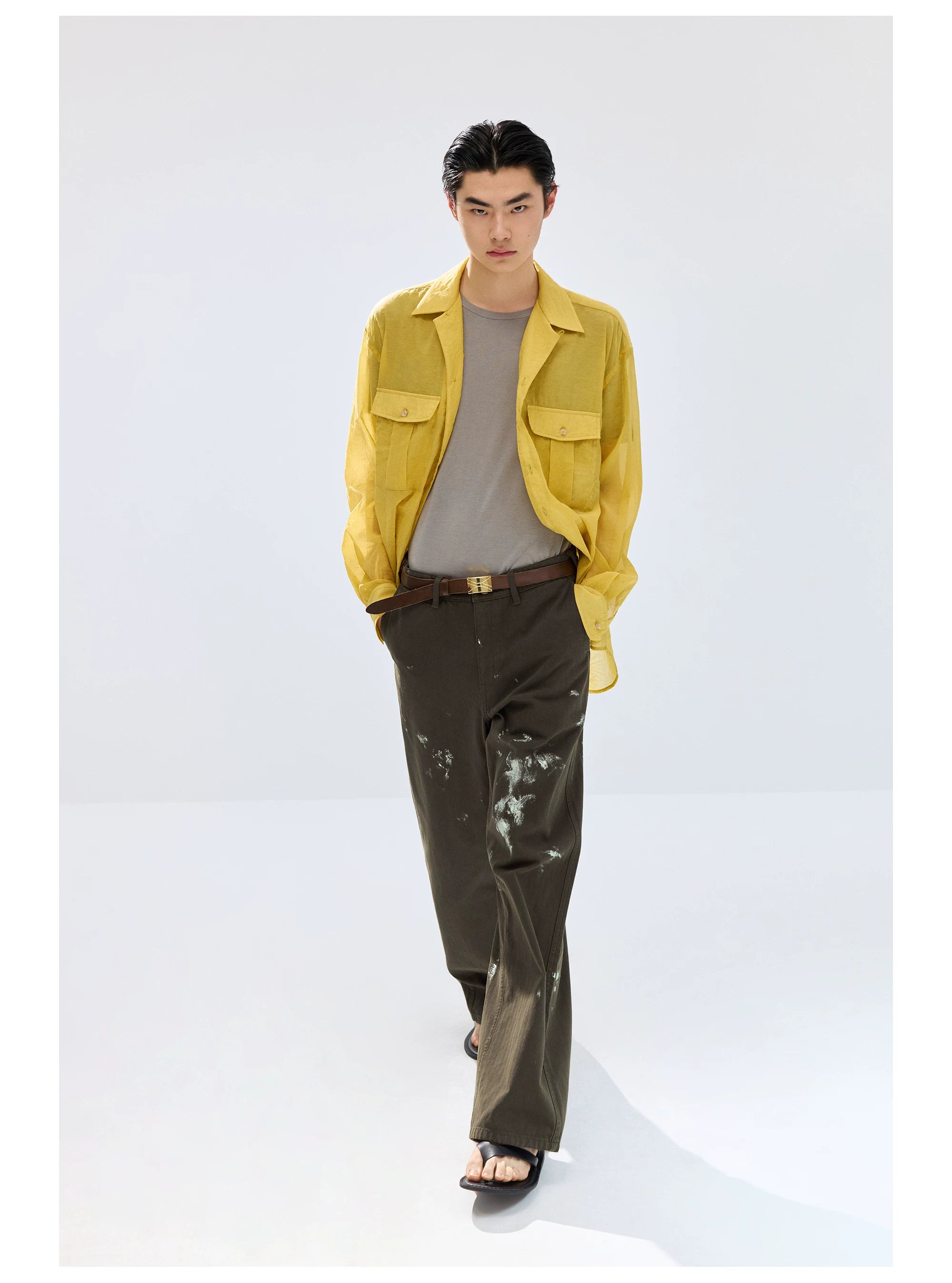 Dark Olive Paint-Splatter Straight-Leg Pants