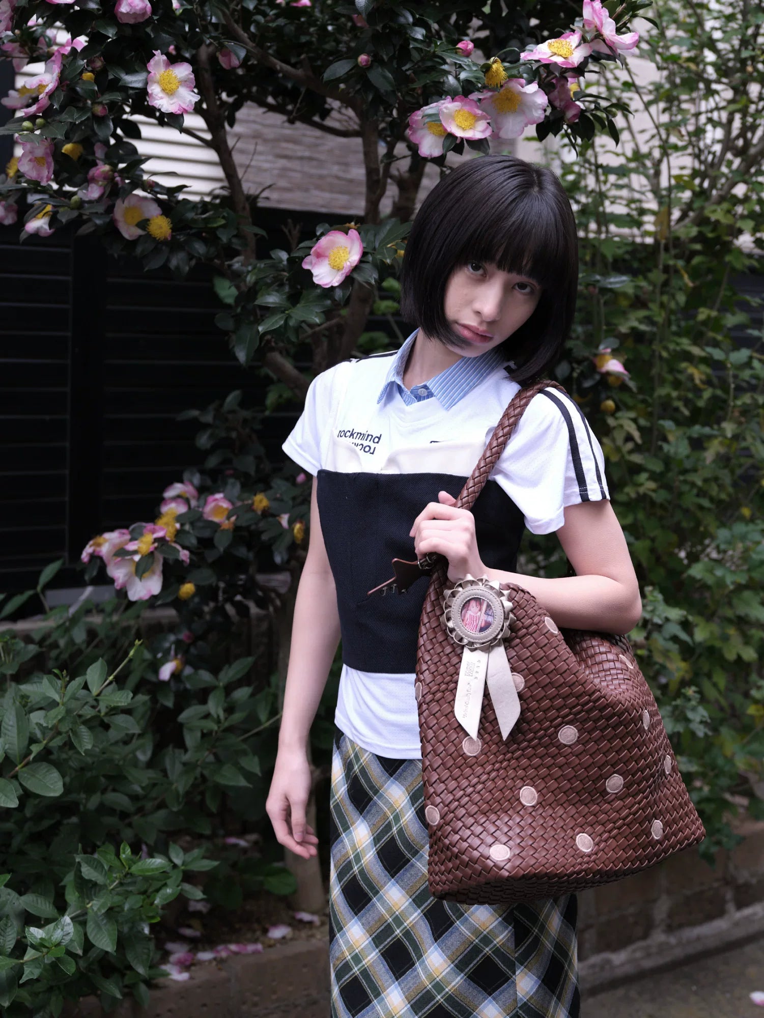Embroidered Polka-Dot Woven Tote - view 2