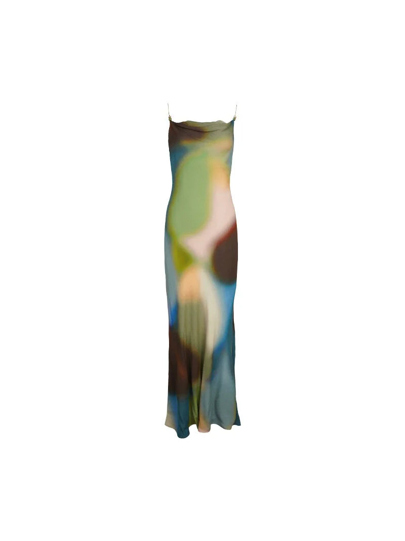 Colorful Abstract Print Spaghetti Strap Maxi Dress