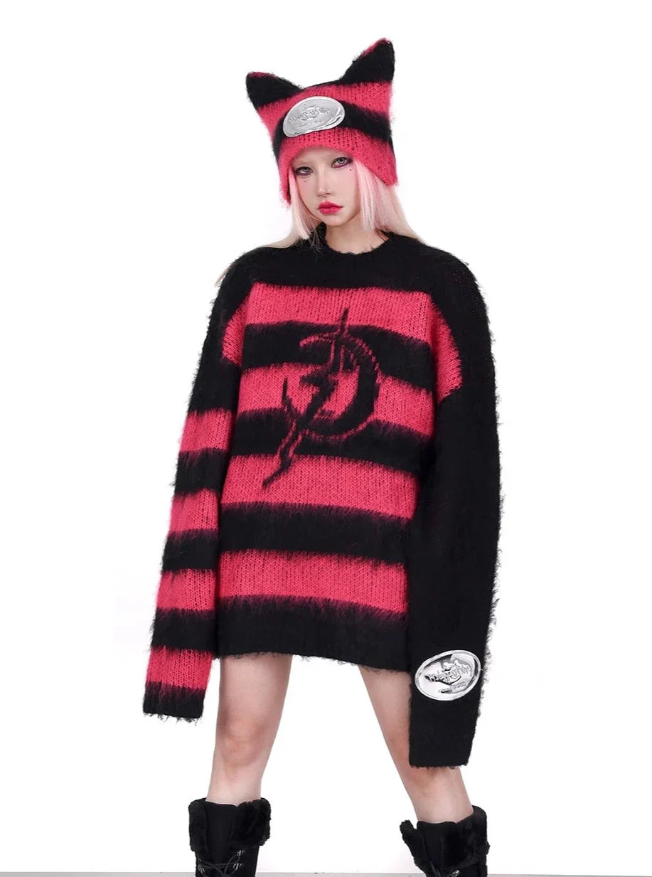 PINKSPINK Gothic Striped Oversized Sweater - Black and Red