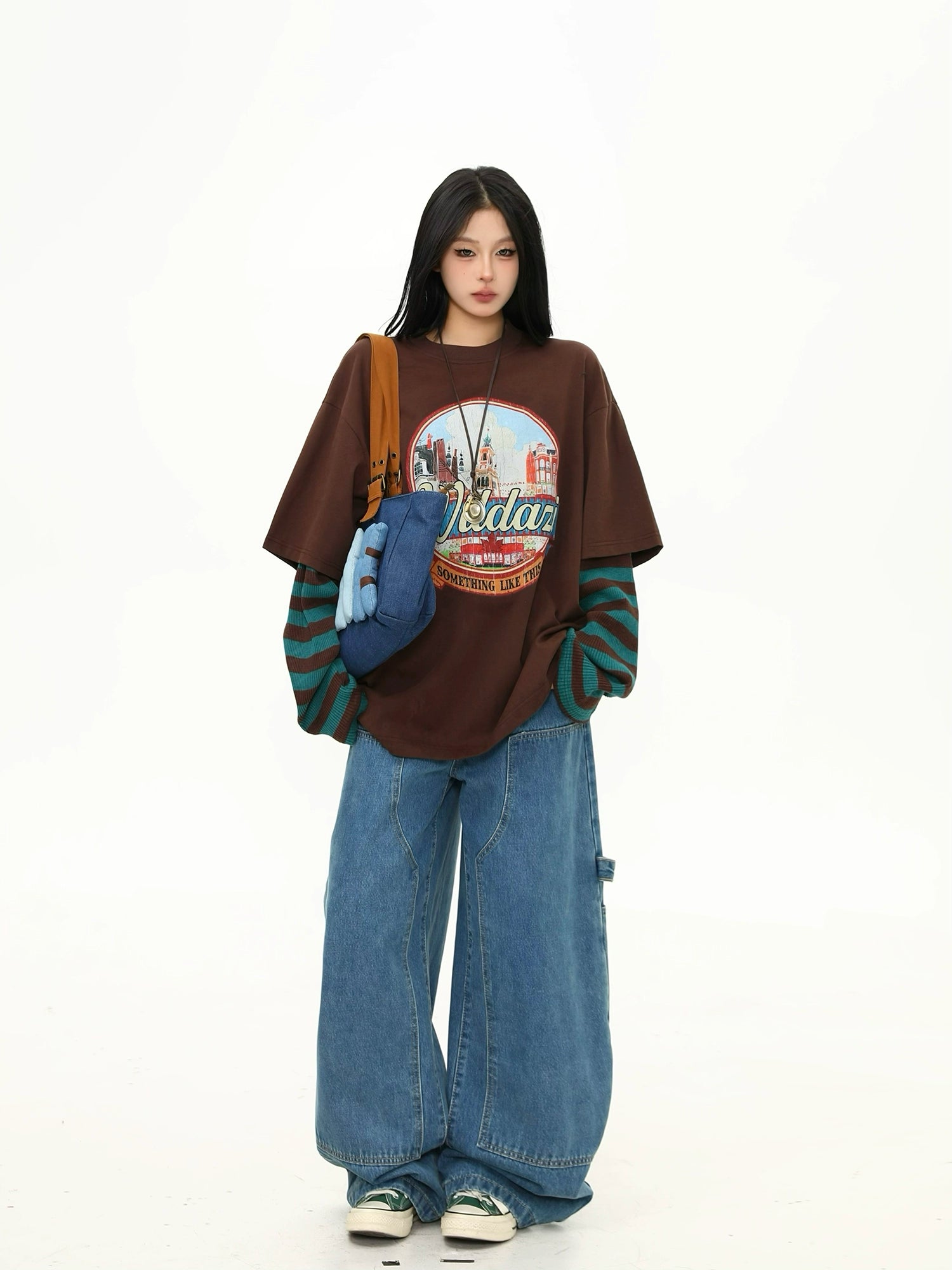 Retro Cityscape Graphic Brown Tee