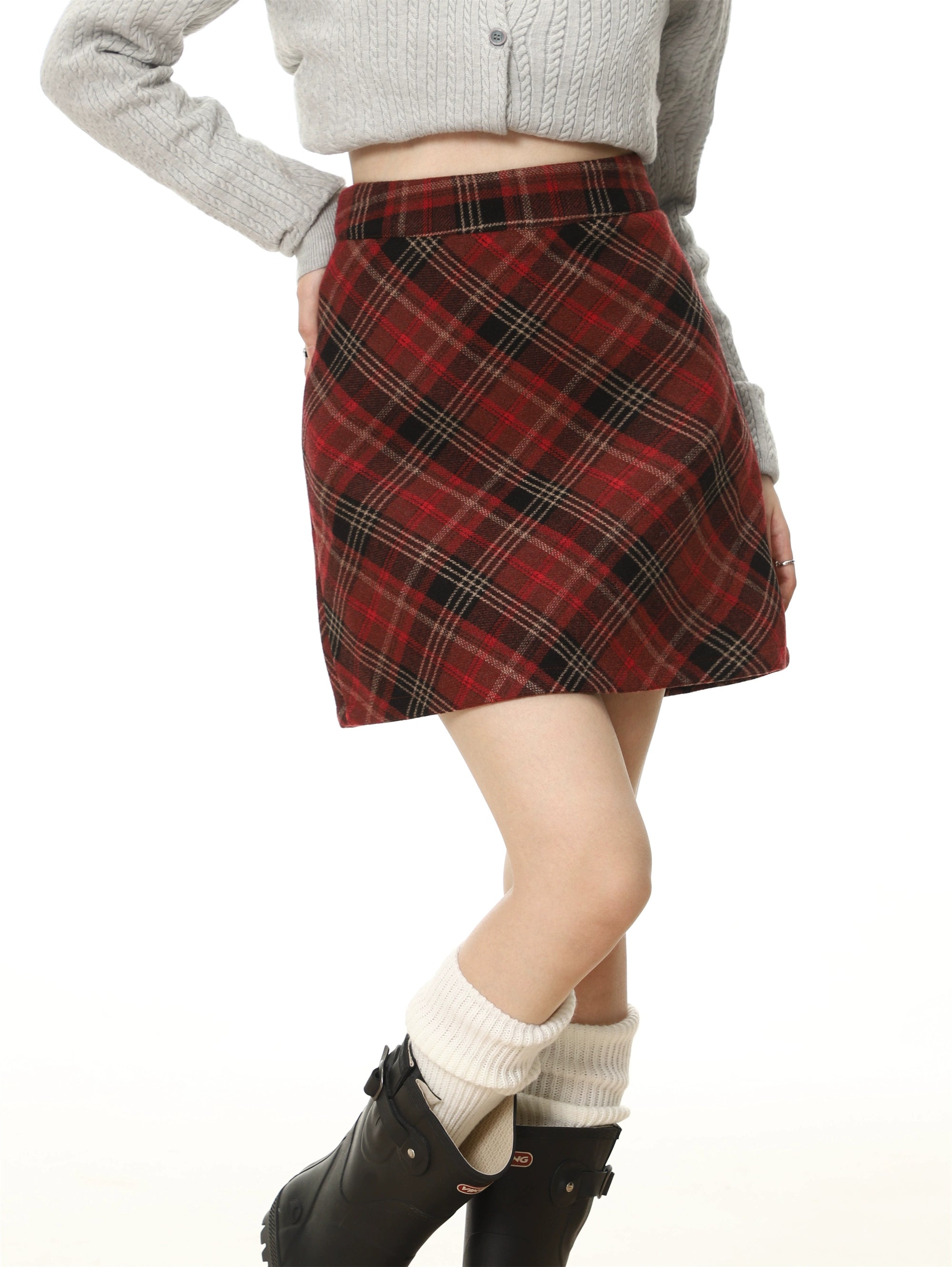 French Vintage Plaid Wool Mini Skirt