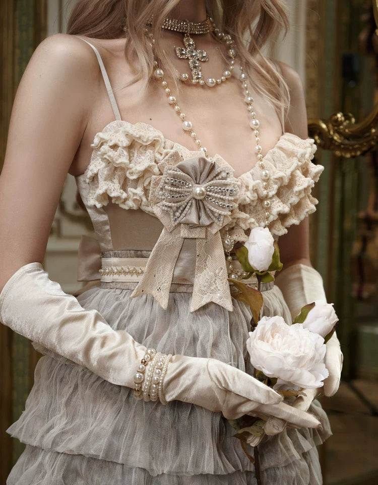 Cream Ruffle Bow Tiered Midi Dress