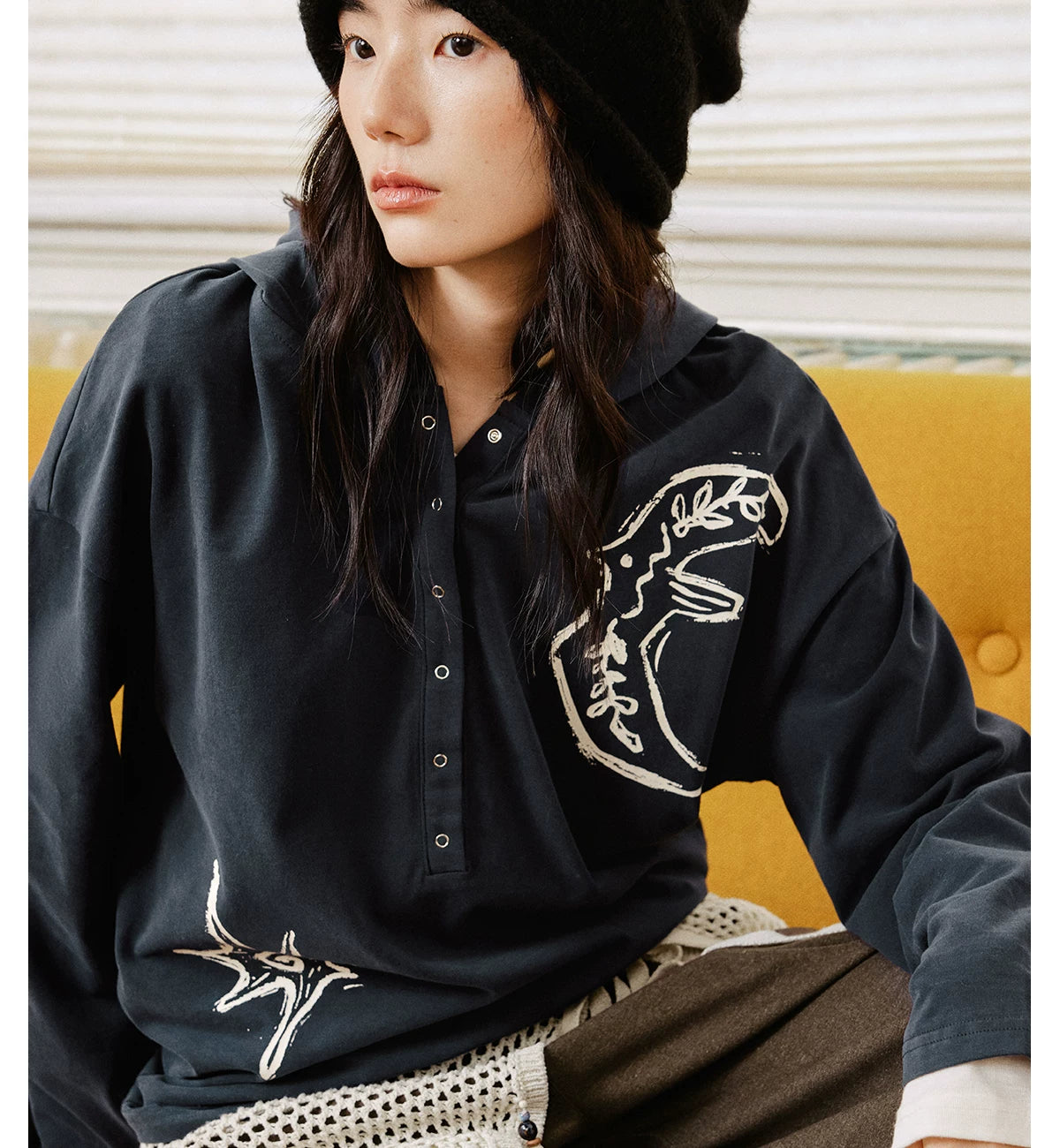 Graphic Embroidered Oversized Polo Shirt
