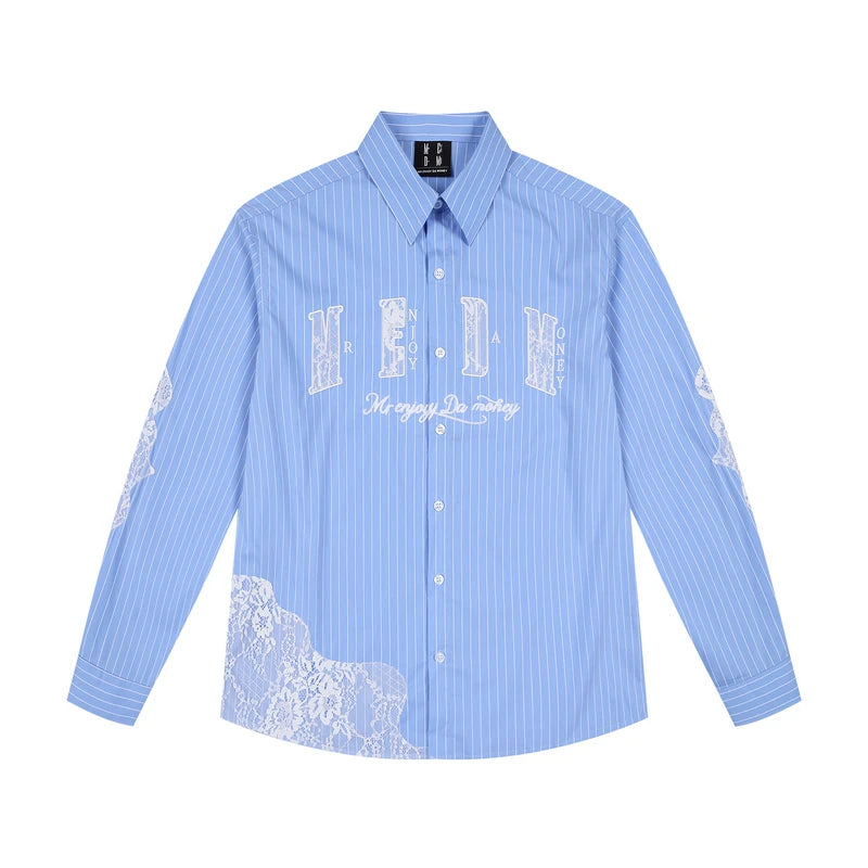 Lace Patchwork Pinstripe Shirt