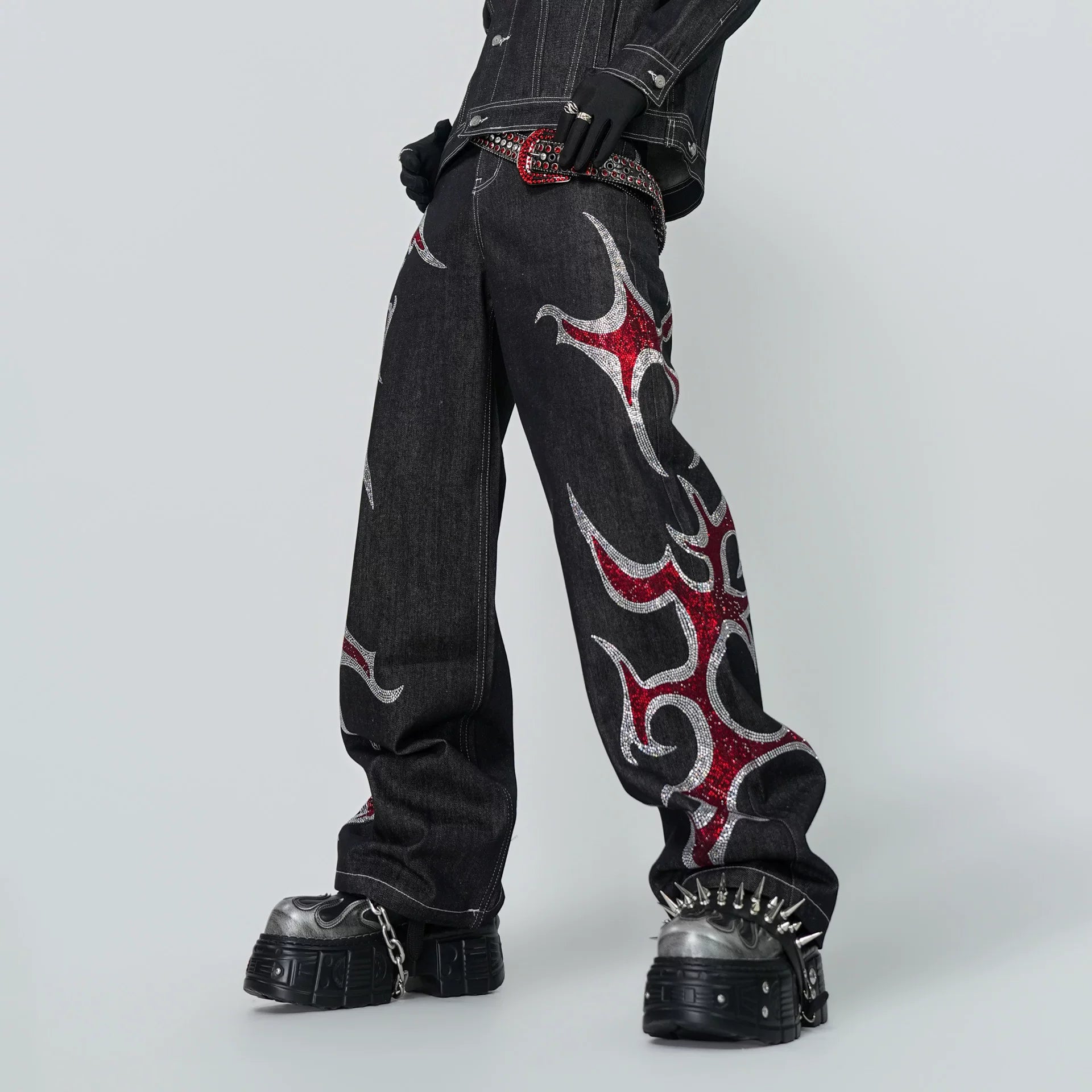 Crimson Inferno Sigil Flame Denim