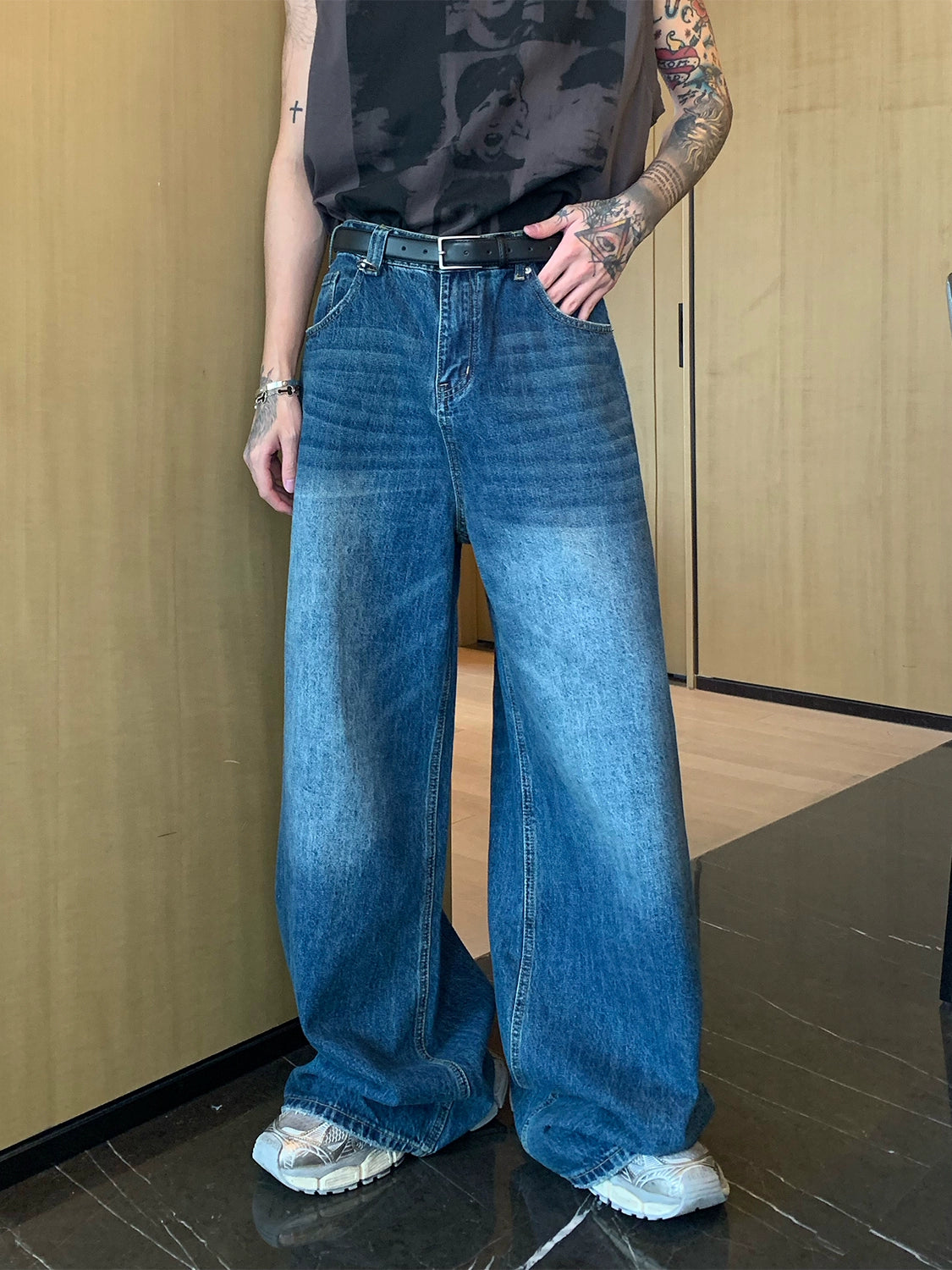 Straight-Wide-Leg Wash  Jeans