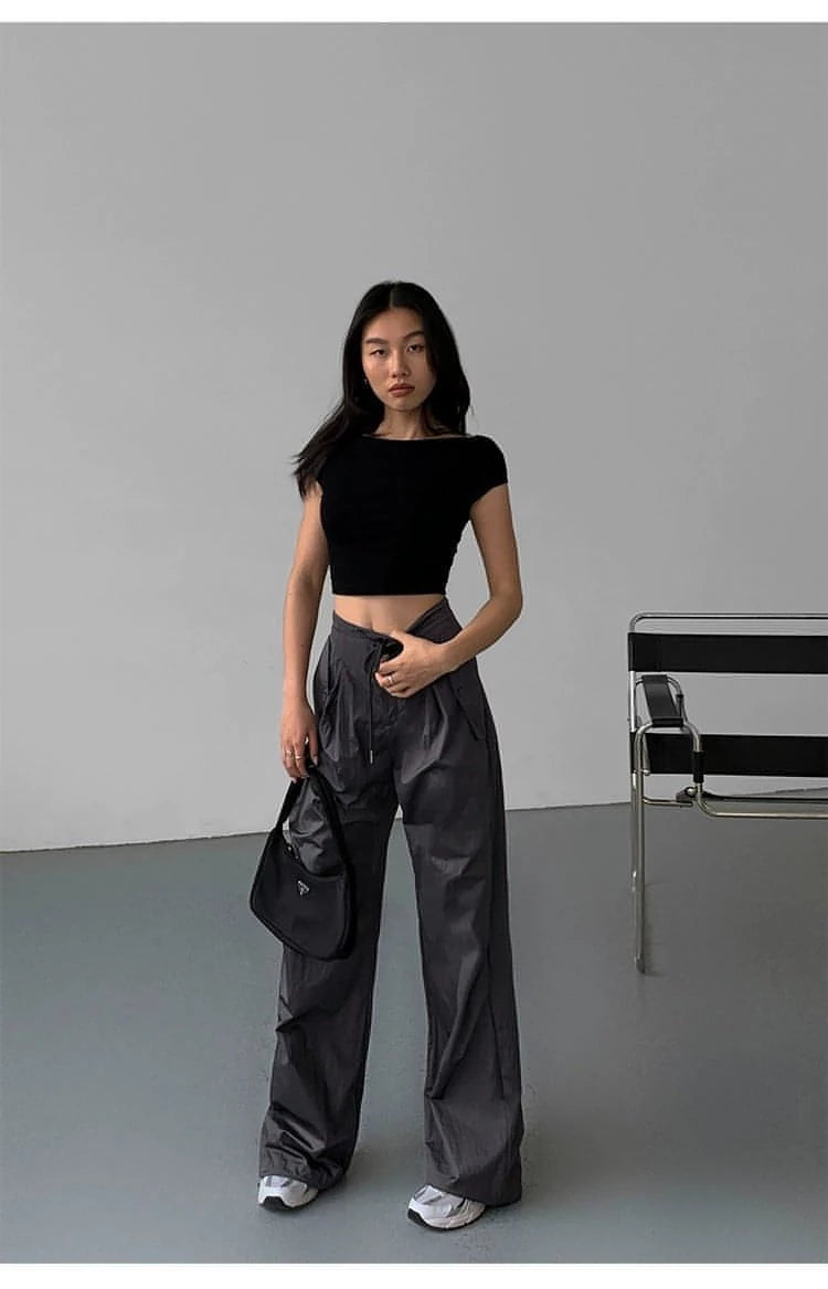 American Retro Wide-Leg Work Pants - chiclara