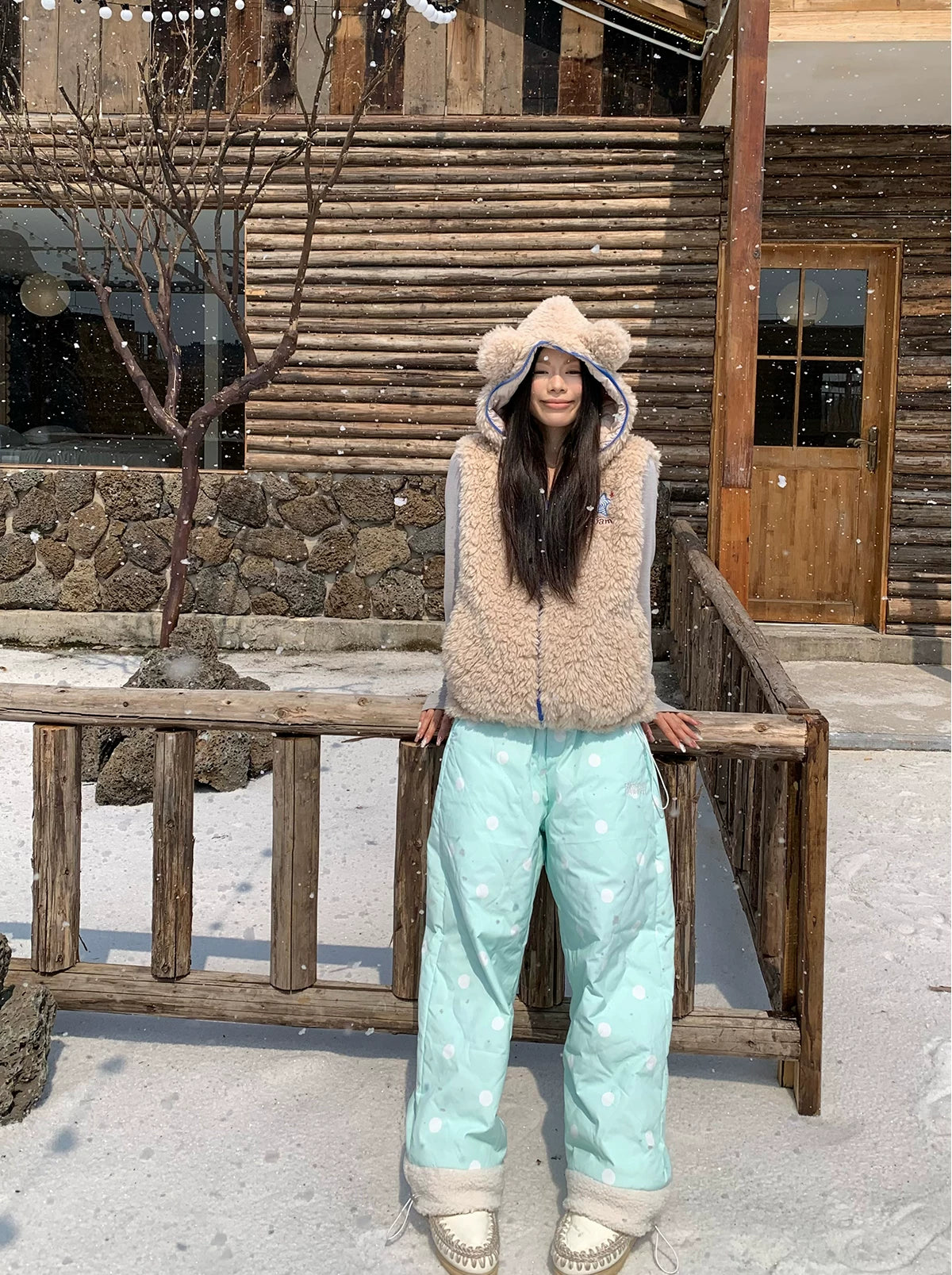 Frosty Polka Puff Fleece Cuff Pants