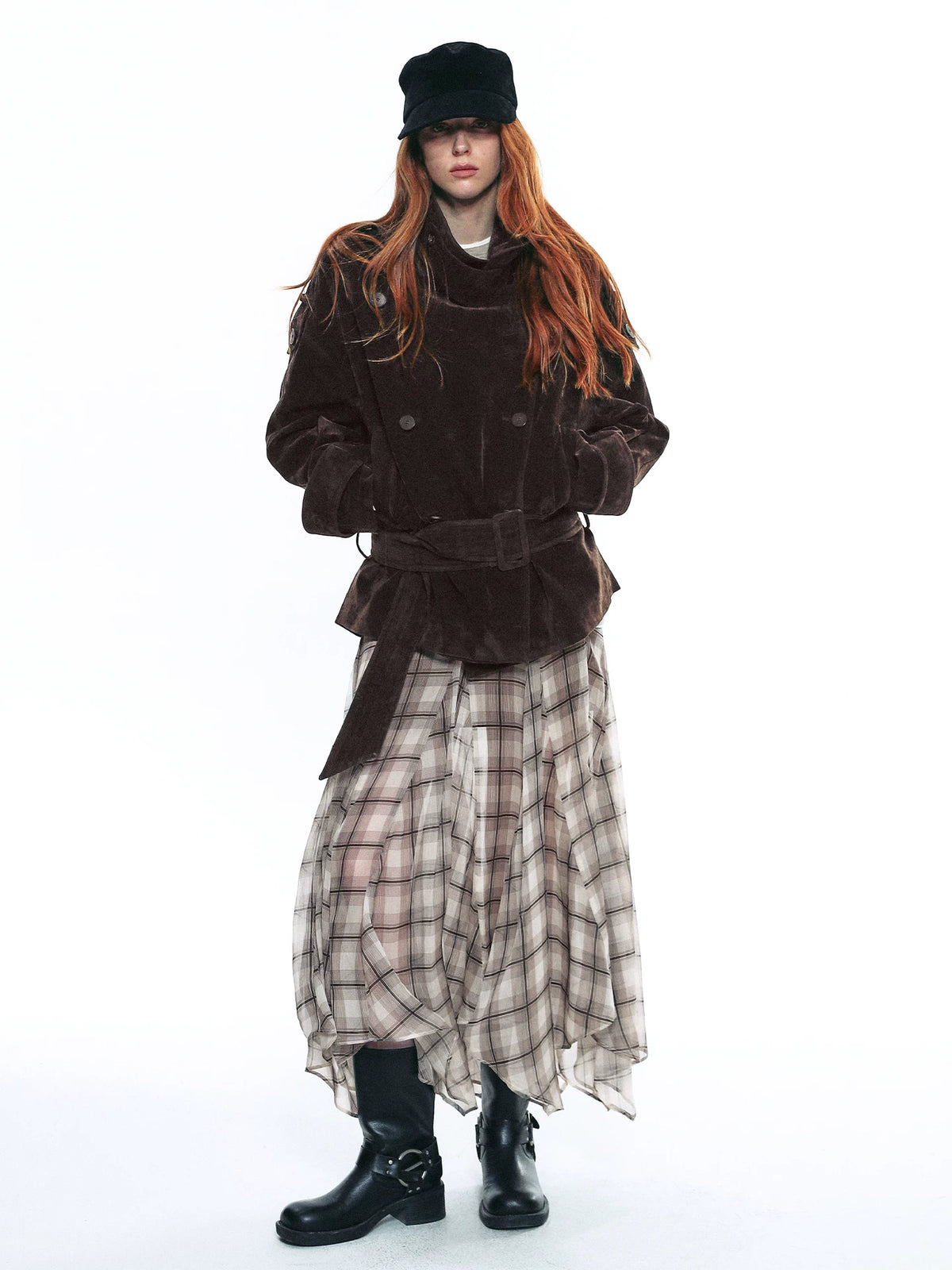 Handkerchief Hem Plaid Chiffon Skirt