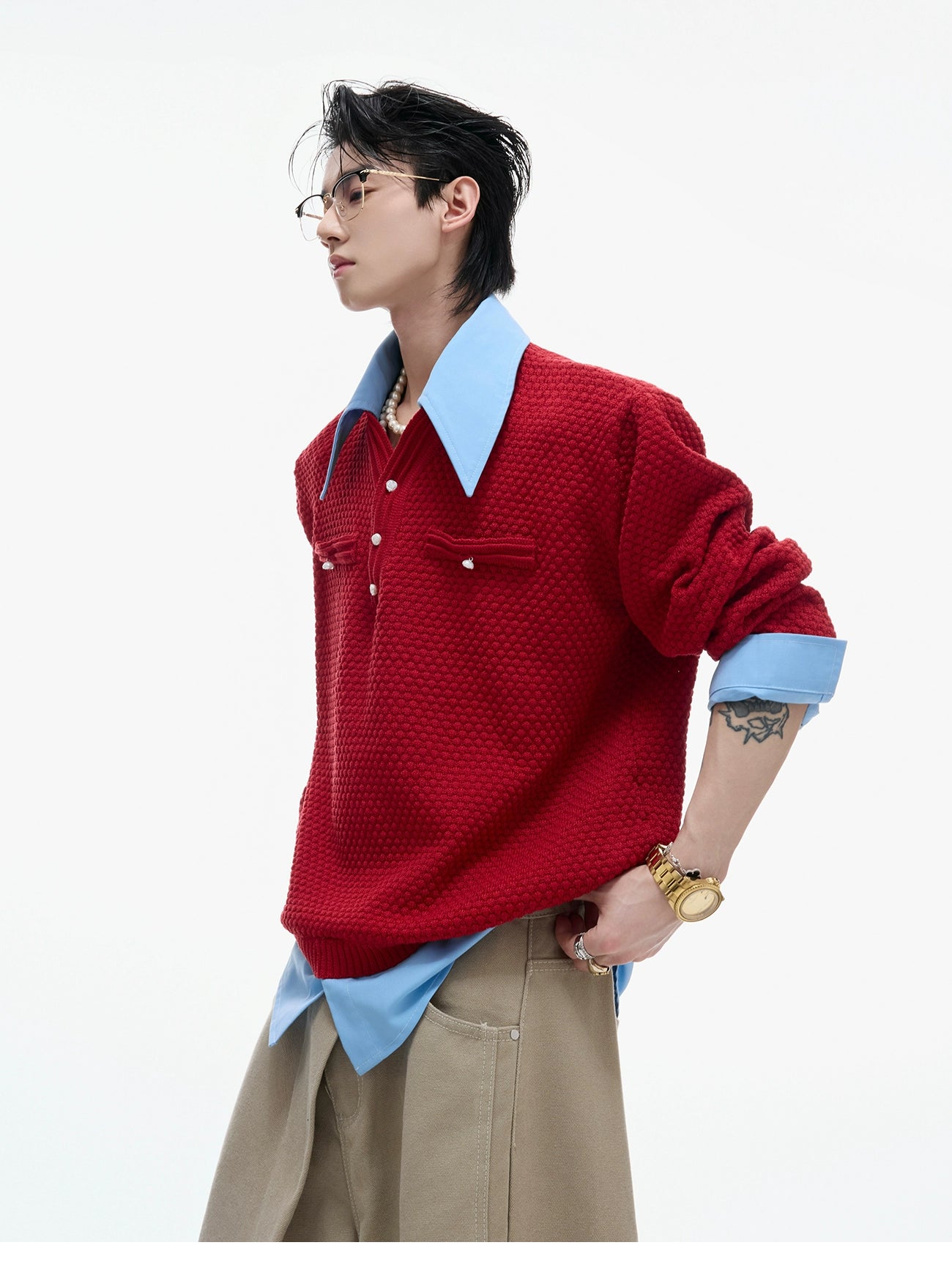 Textured Fake Layered Sweater