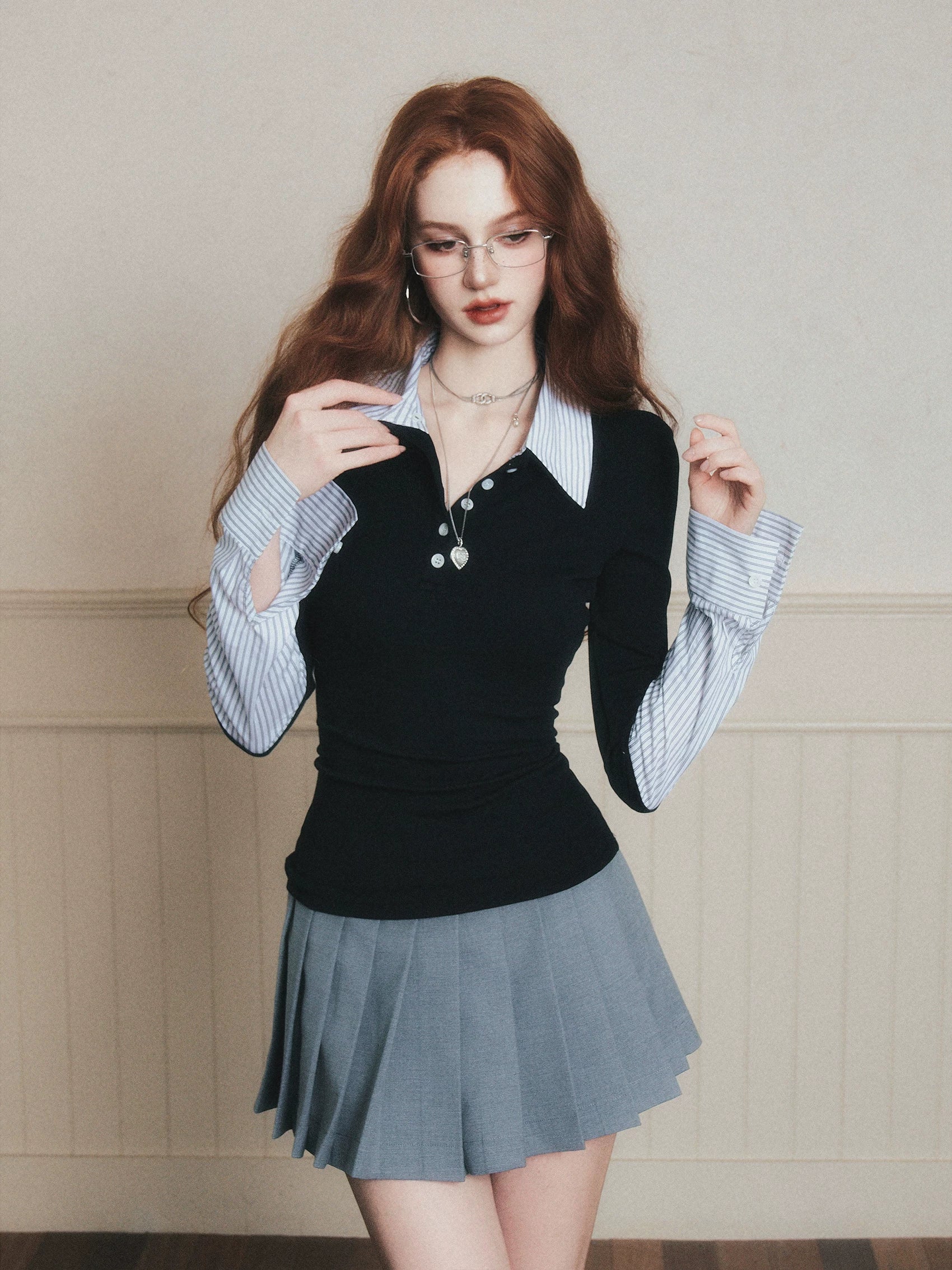 Academia Charm Layered Polo Top