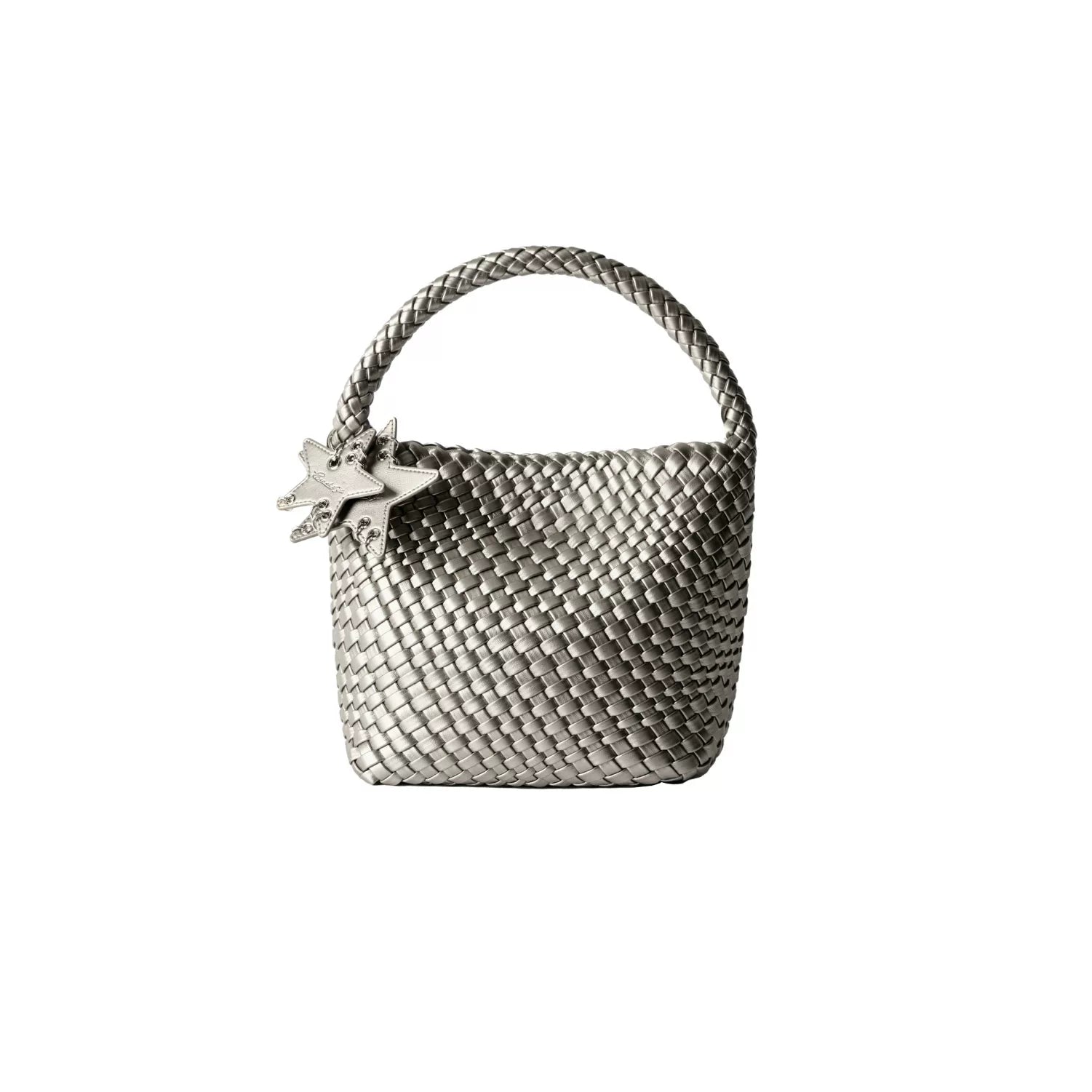 Metallic Braided Star Hobo Tote - Silver / Small