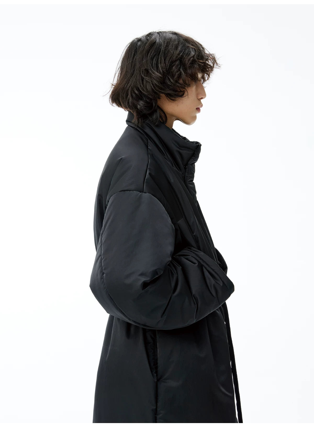 High Stand Collar Belted Long Puffer Coat