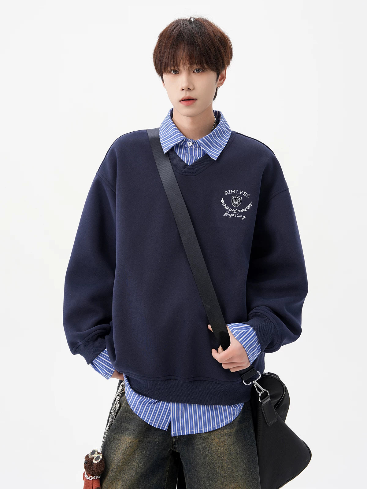 Aimless Crest Layered V-Sweatshirt