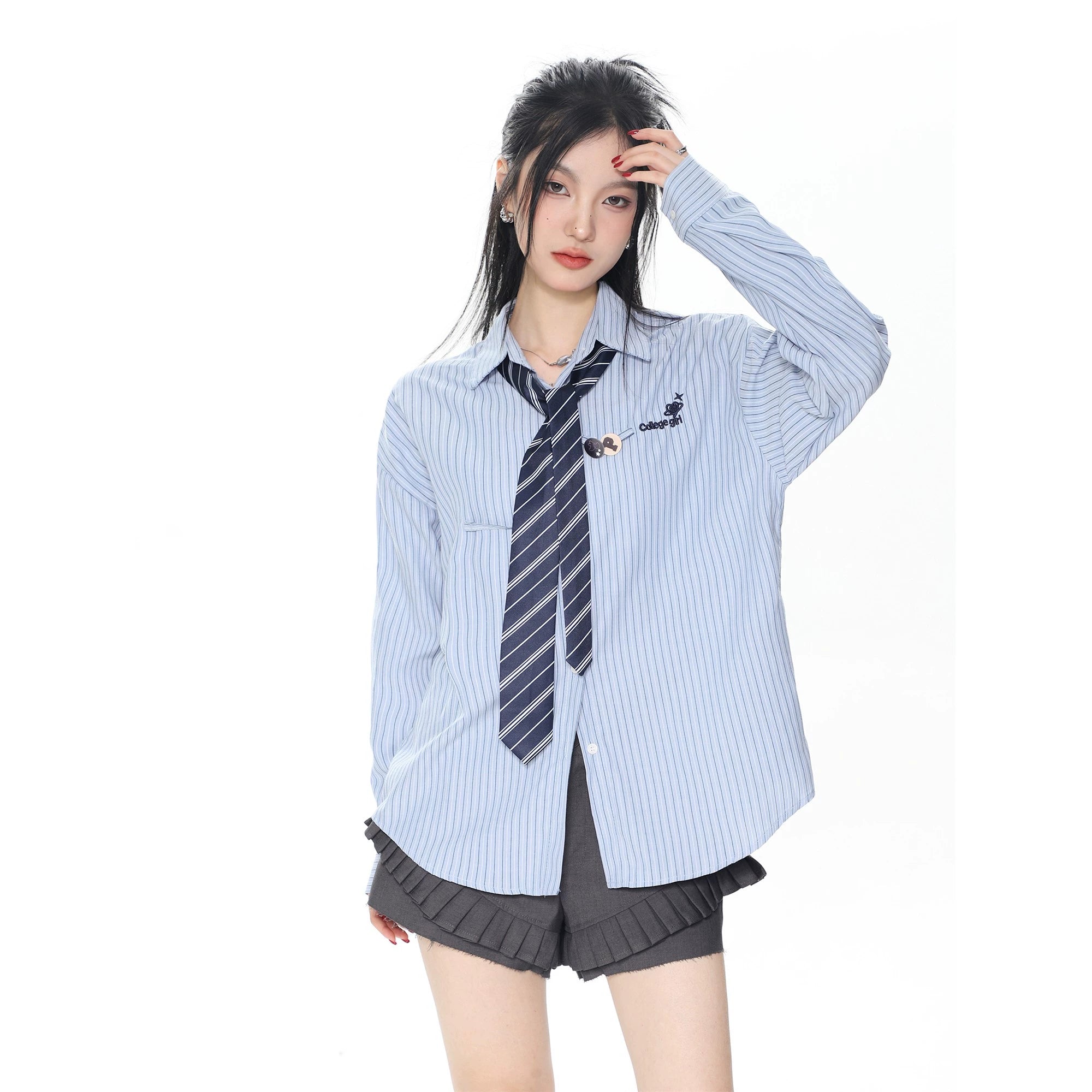 Vintage Basic Vertical Striped Long Sleeve Shirt