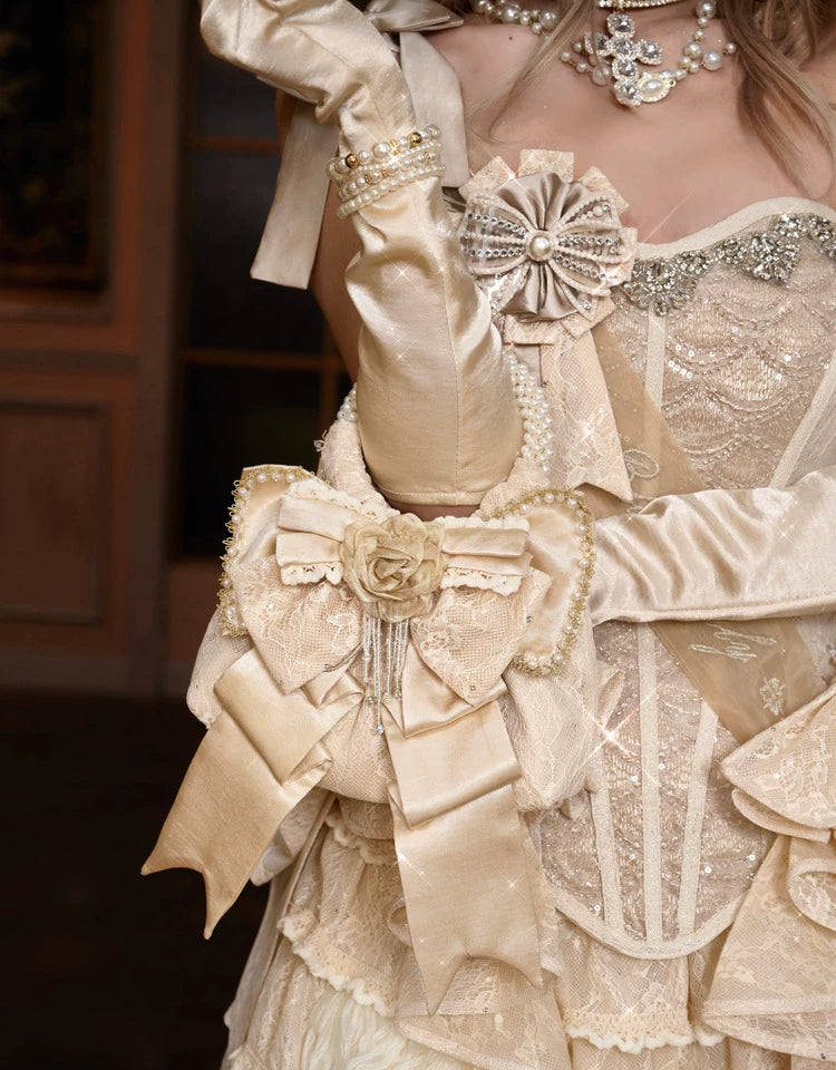 Pearl Handle Rosette Bow Mini Bag