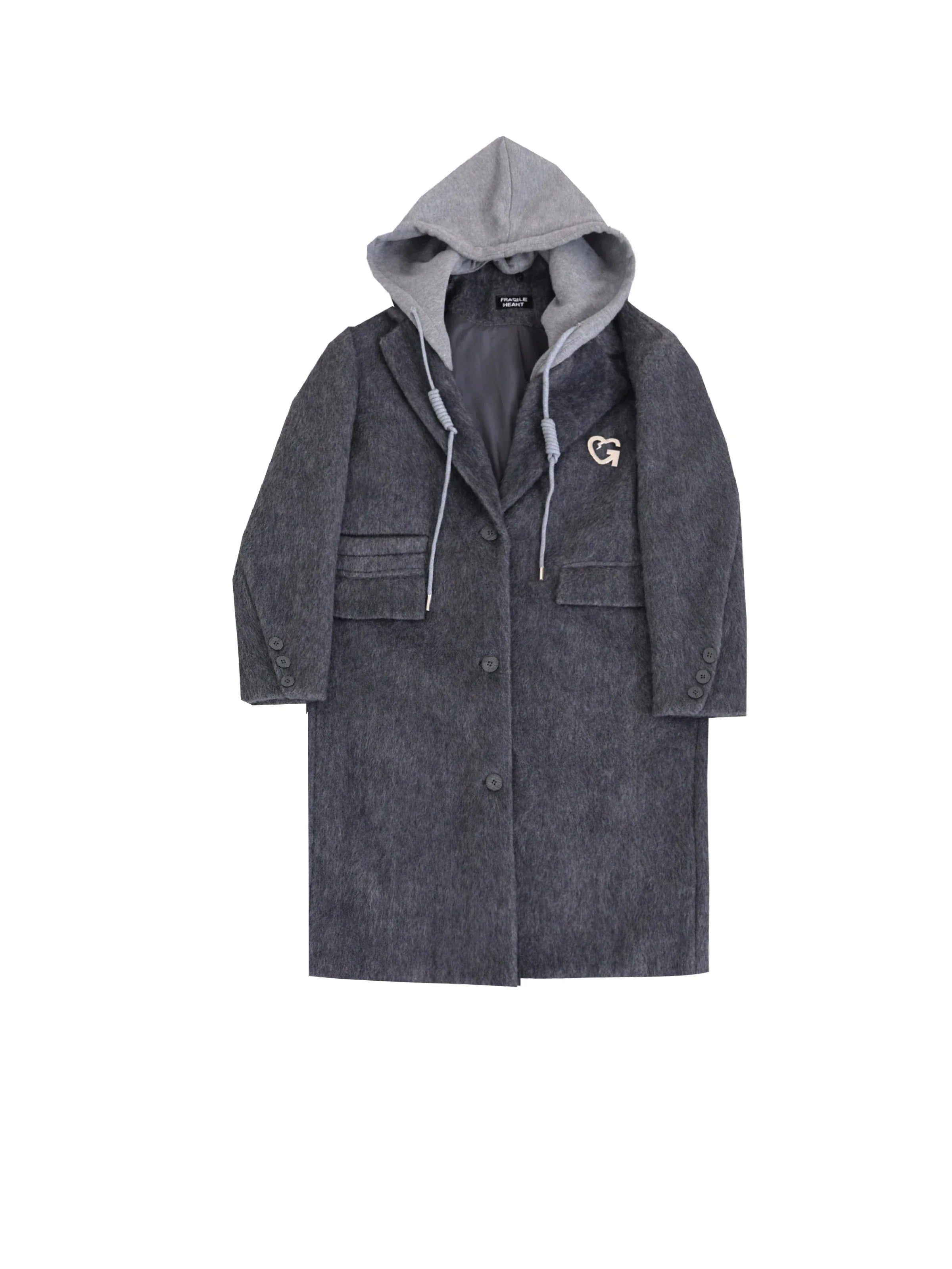 Charcoal Gray Hooded Denim Long Coat