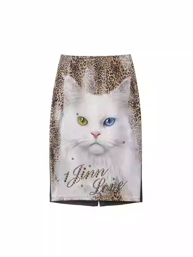 Cat Crystal Pencil Skirt