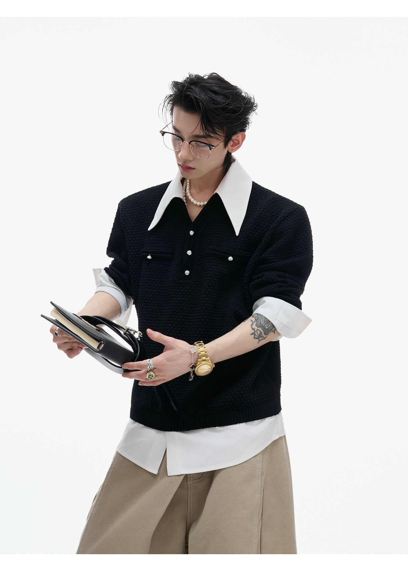 Textured Fake Layered Sweater