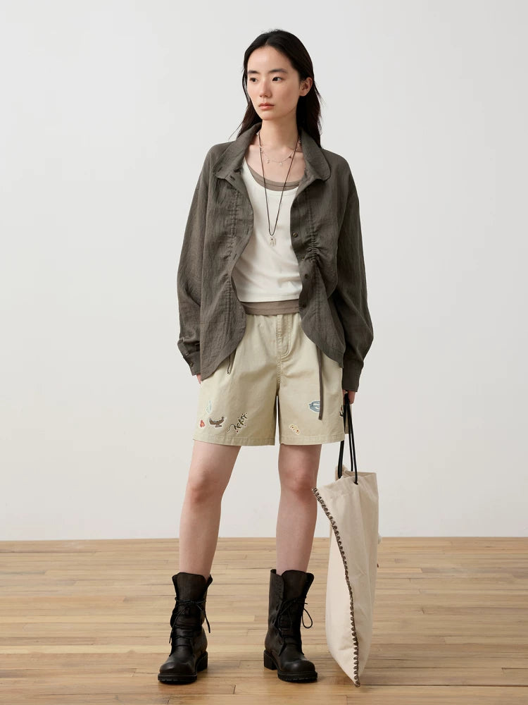 Mandarin Collar Textured Button Blouse