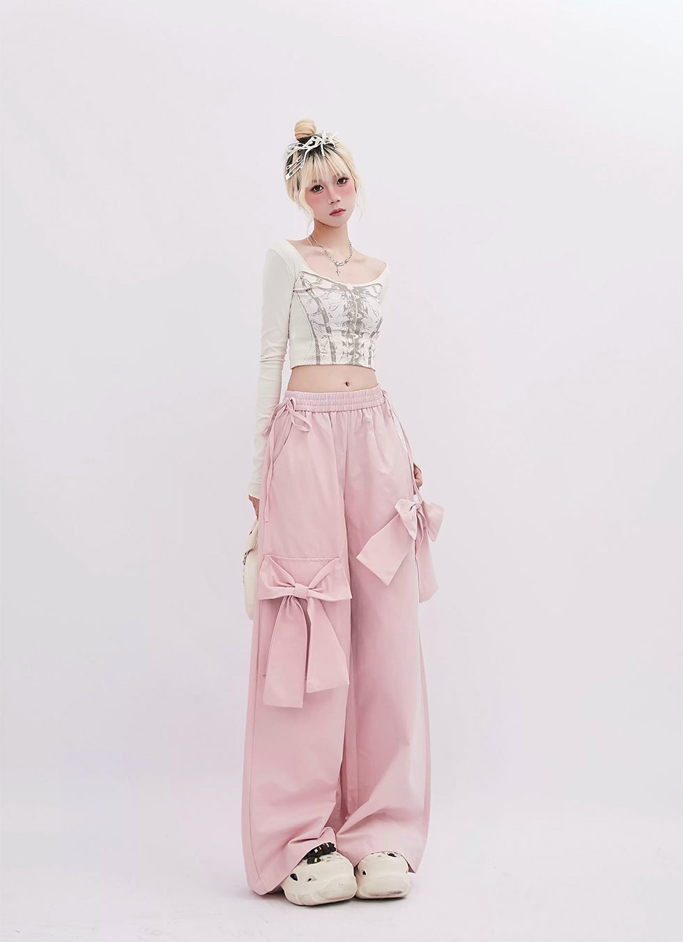 Ribbon Design Wide Pants - chiclara