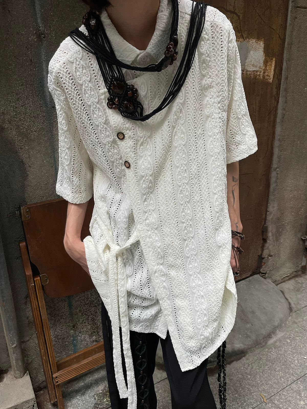 Nocturne Jacquard Draped Shirt