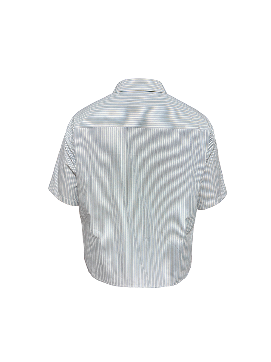 Pinstripe Short-Sleeve Curved-Hem Shirt