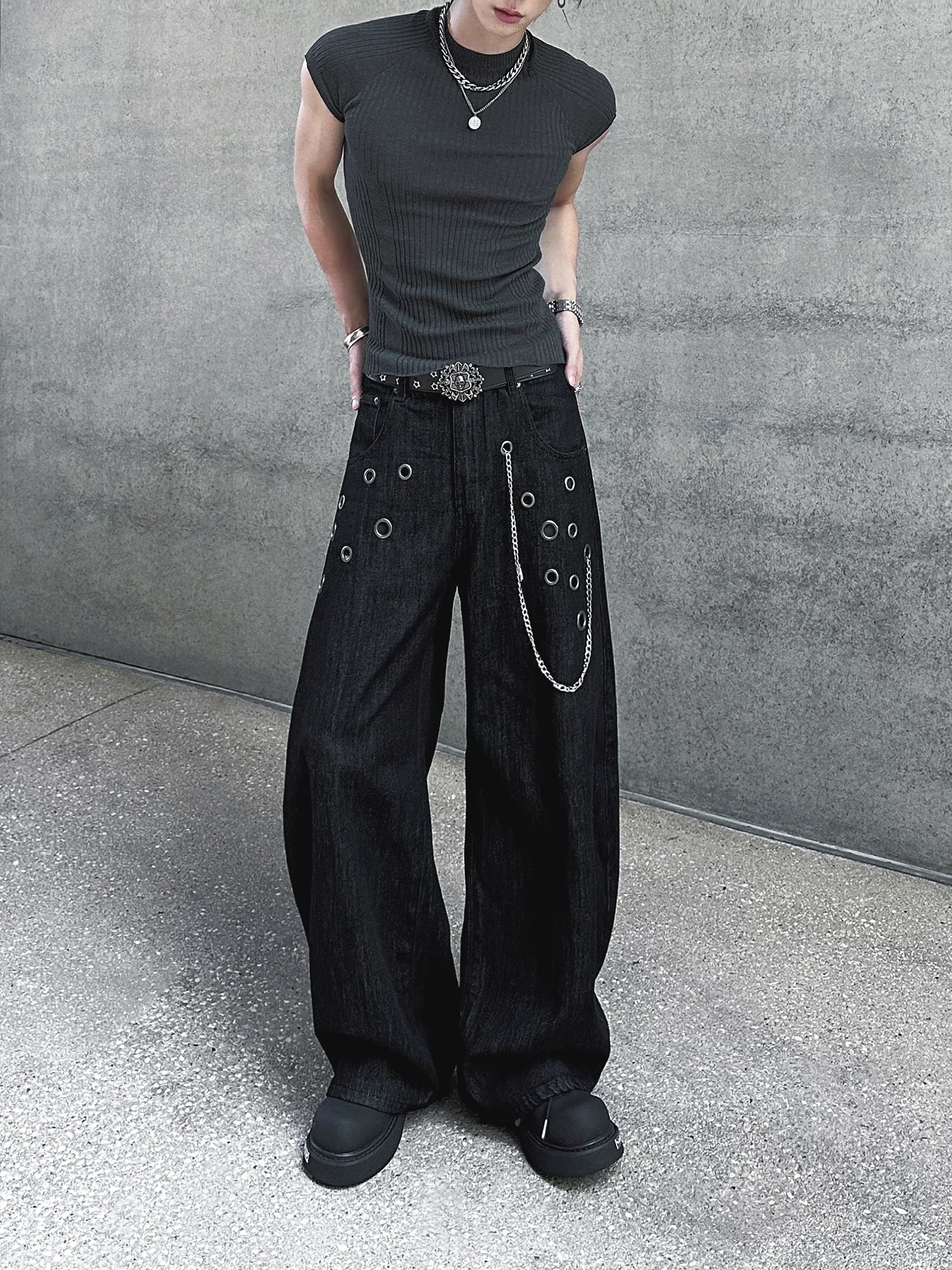 Helix Chain Void-Grommet Denim Jeans