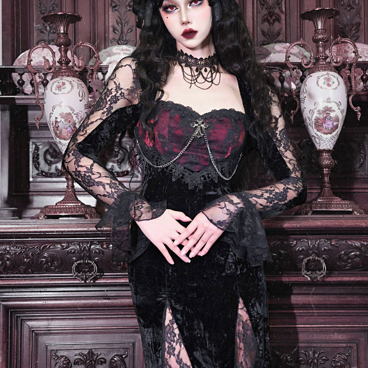 black lace dress goth Fishtail Maxi by BLOOD SUPPLY Gothic prom dresses