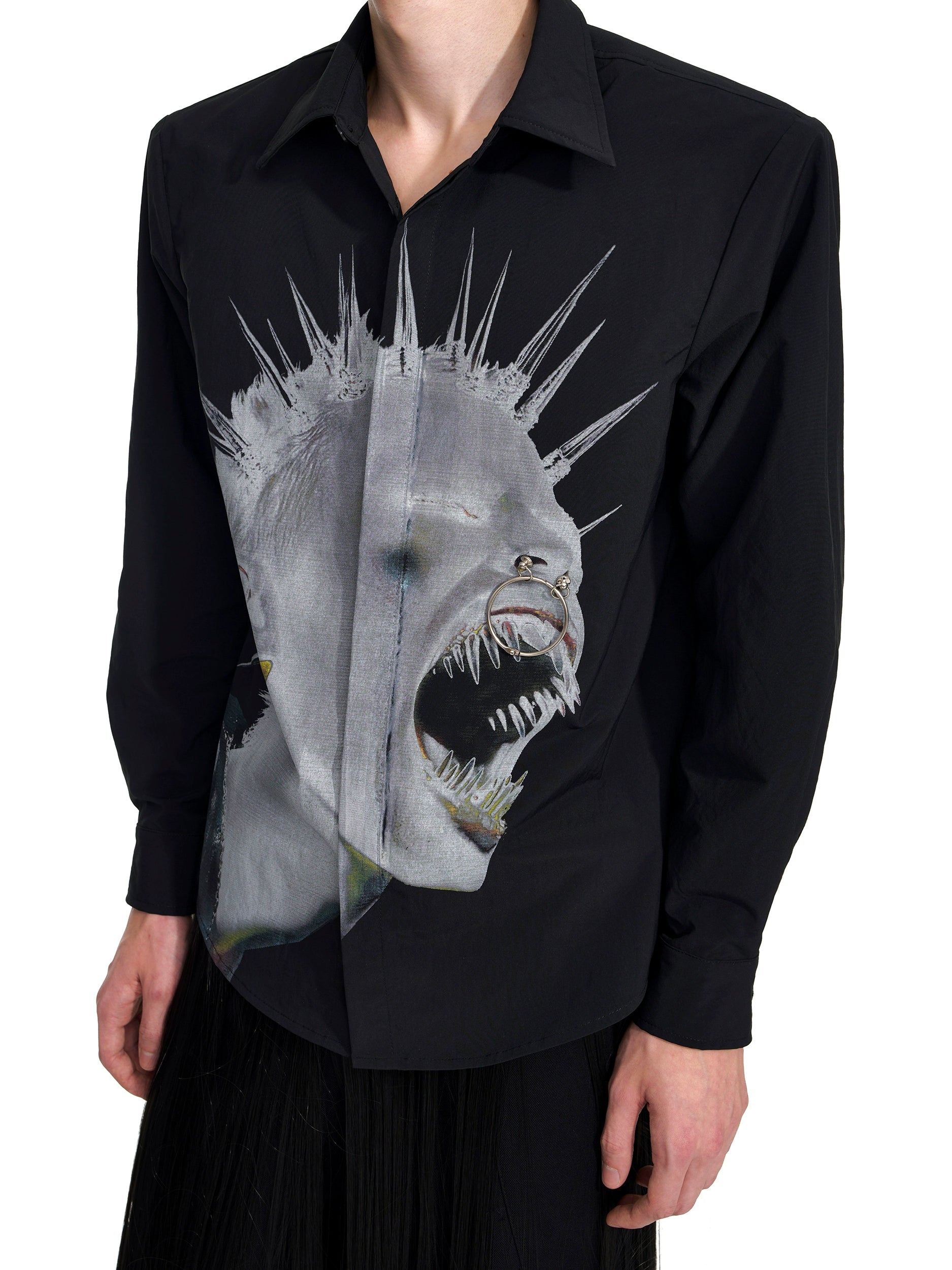 Button-Up Shirt with Punk Scream Graphic Print