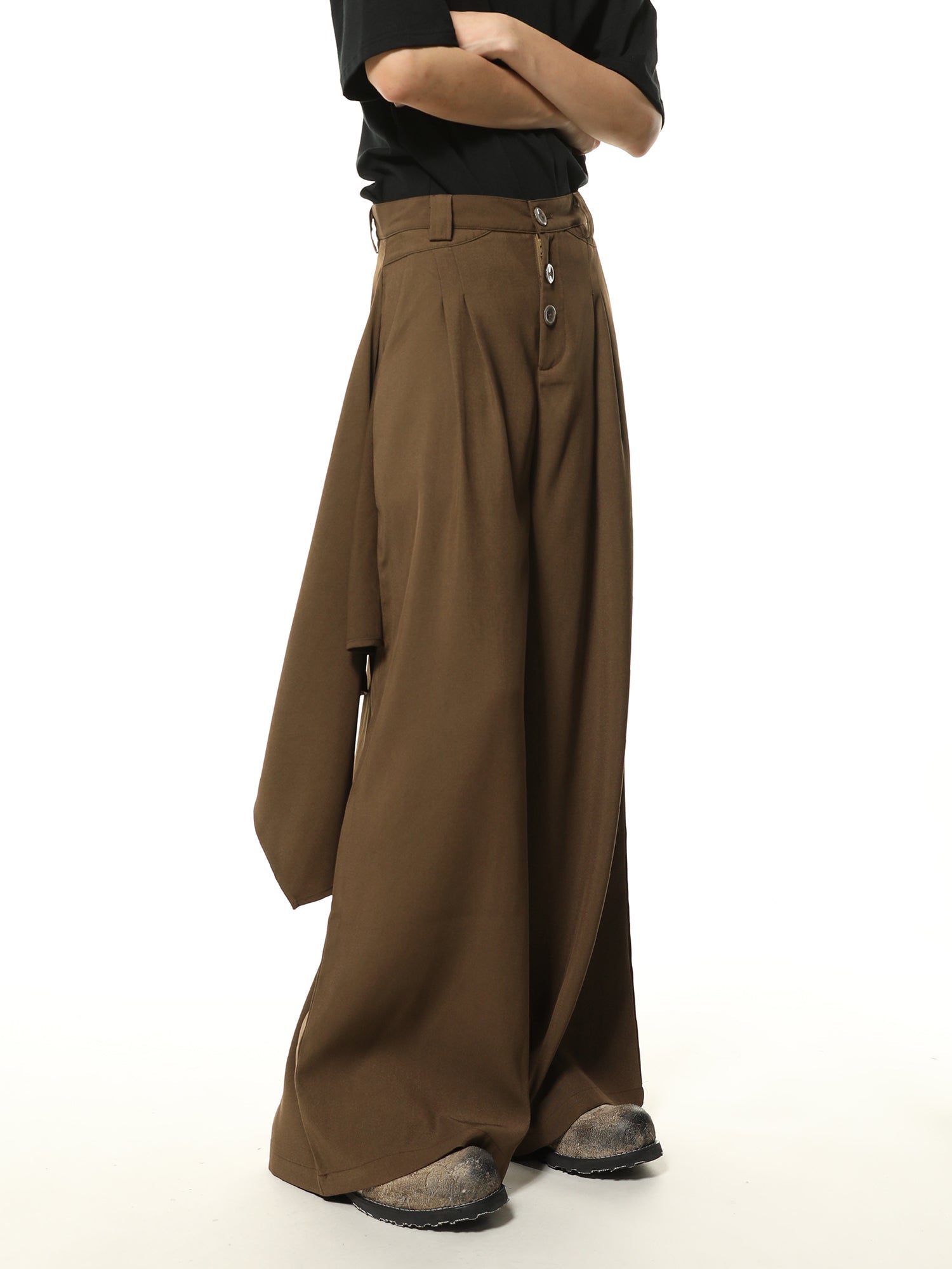 Asymmetric Overlay Wide-Leg Palazzo Pants