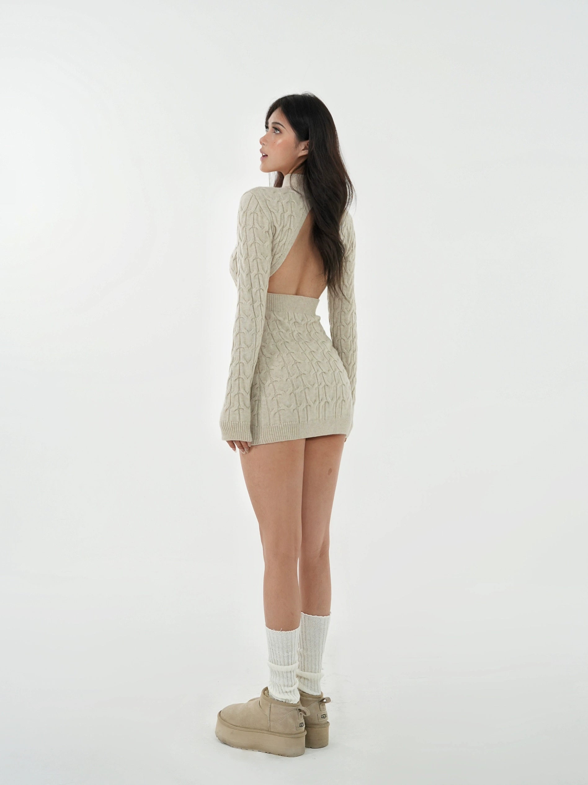 Backless Cable-Knit Bodycon Dress