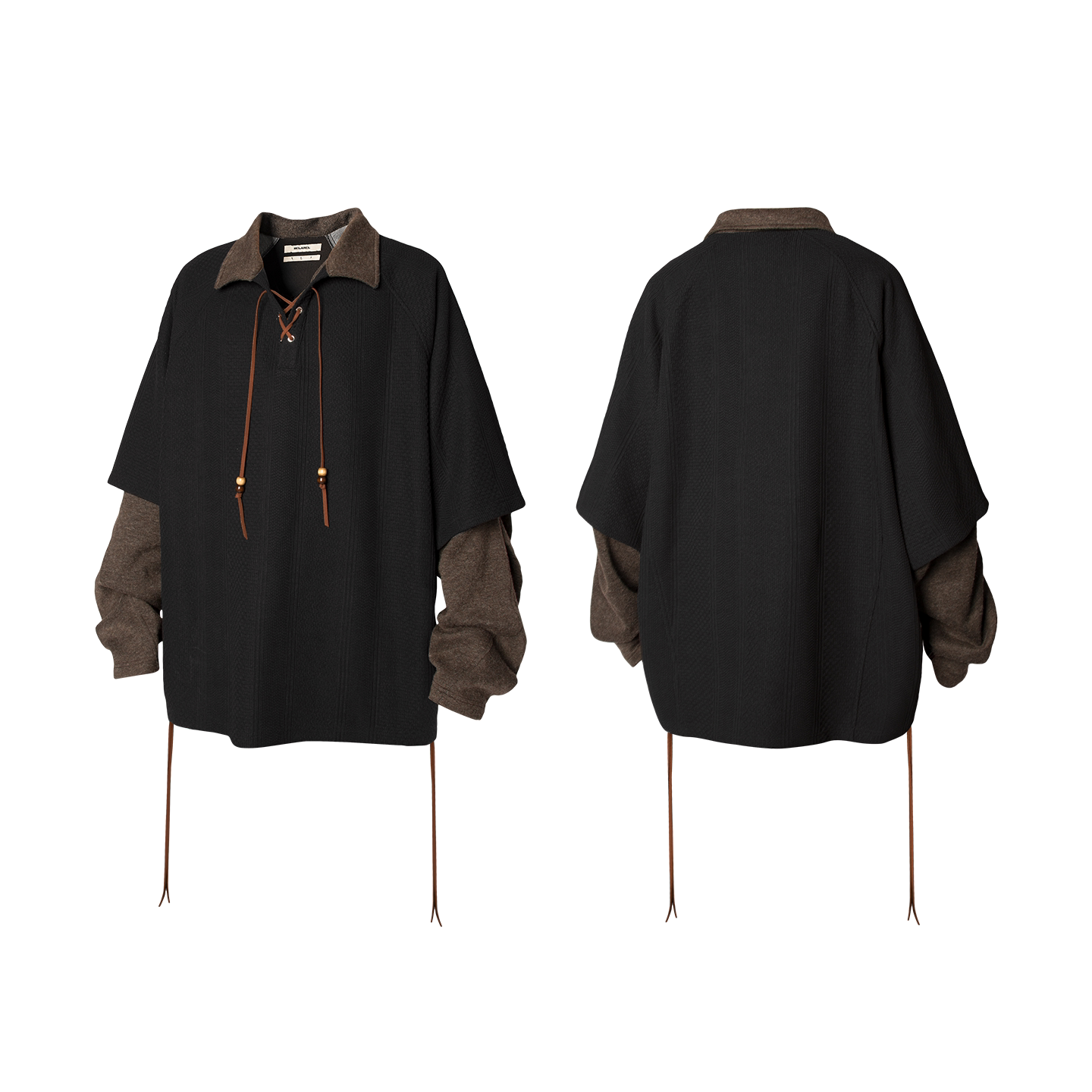 Layered Lace-Up Polo Sweatshirt