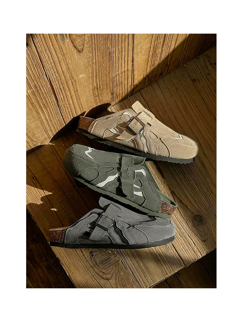 Suede Buckle Cork Footbed Clogs